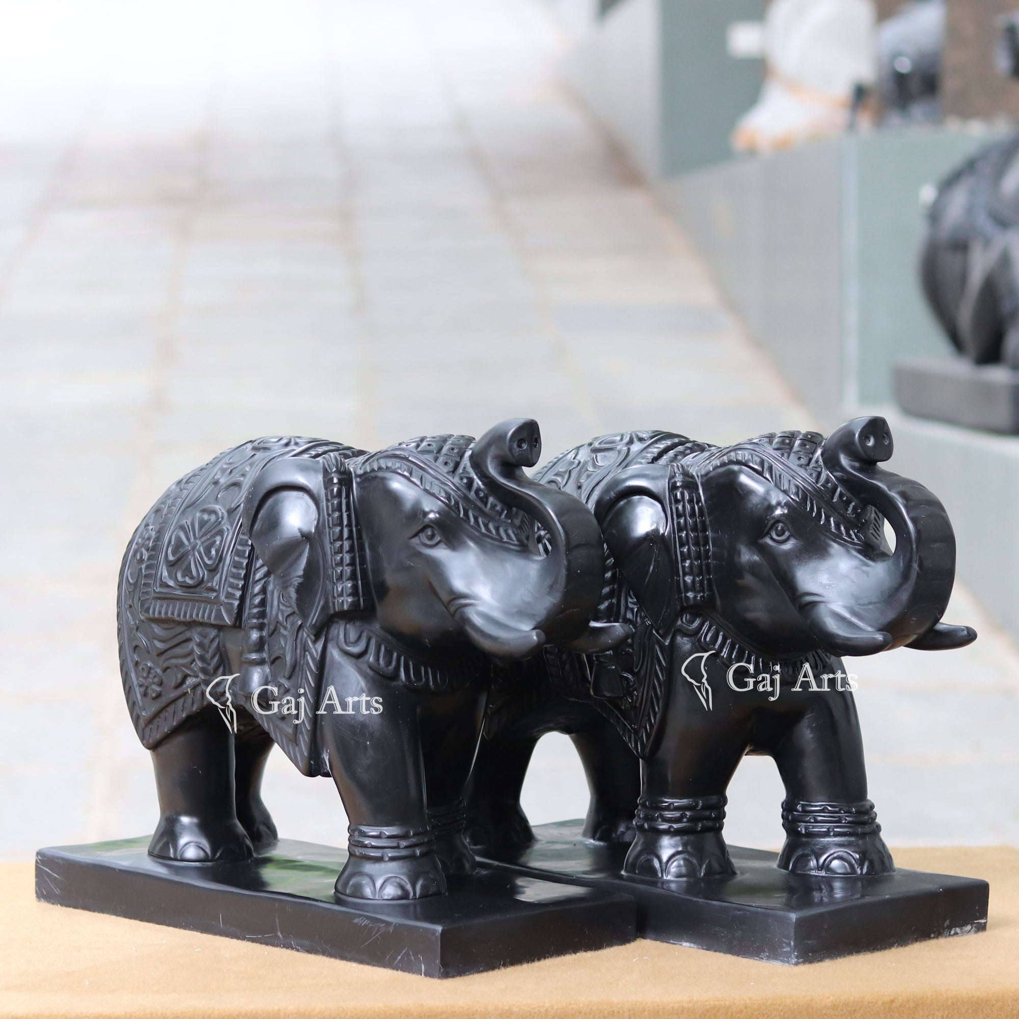 Black Marble Elephant Idol | 18 Inch