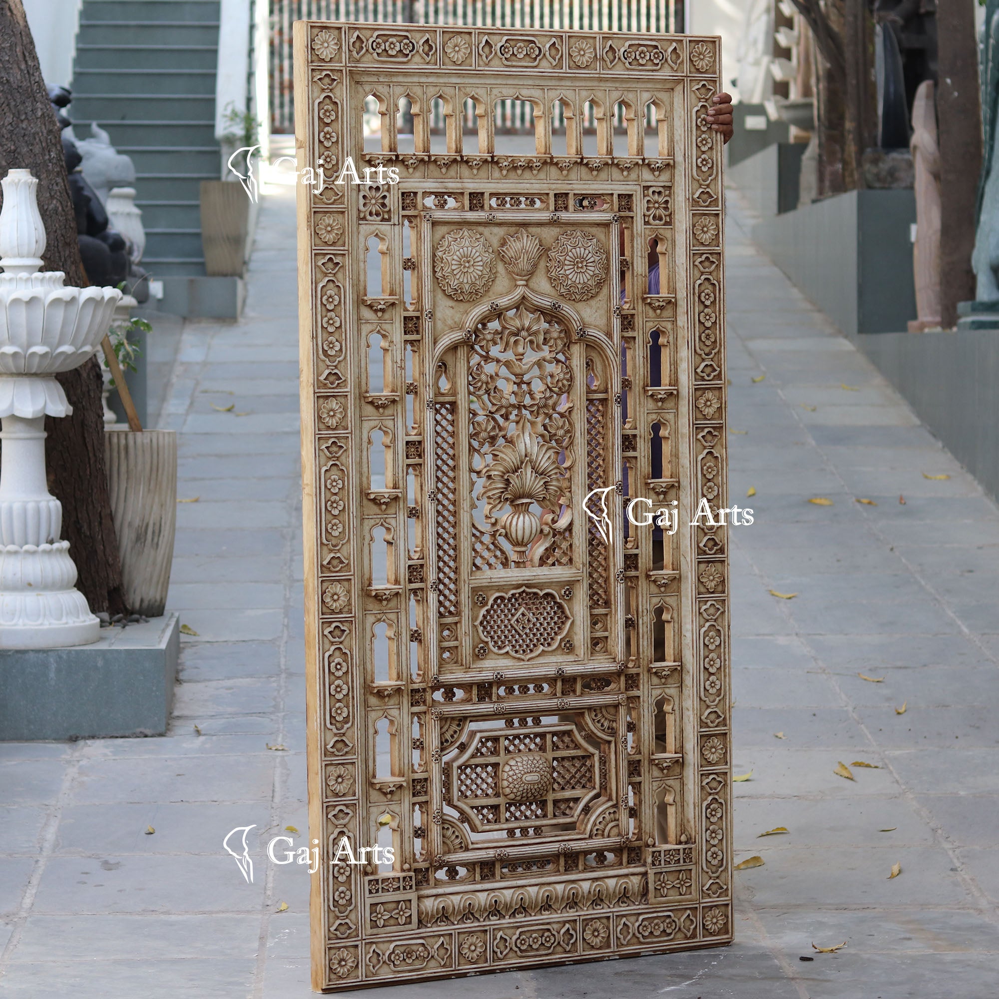 White Marble Jali Wall Panel | 81 Inch