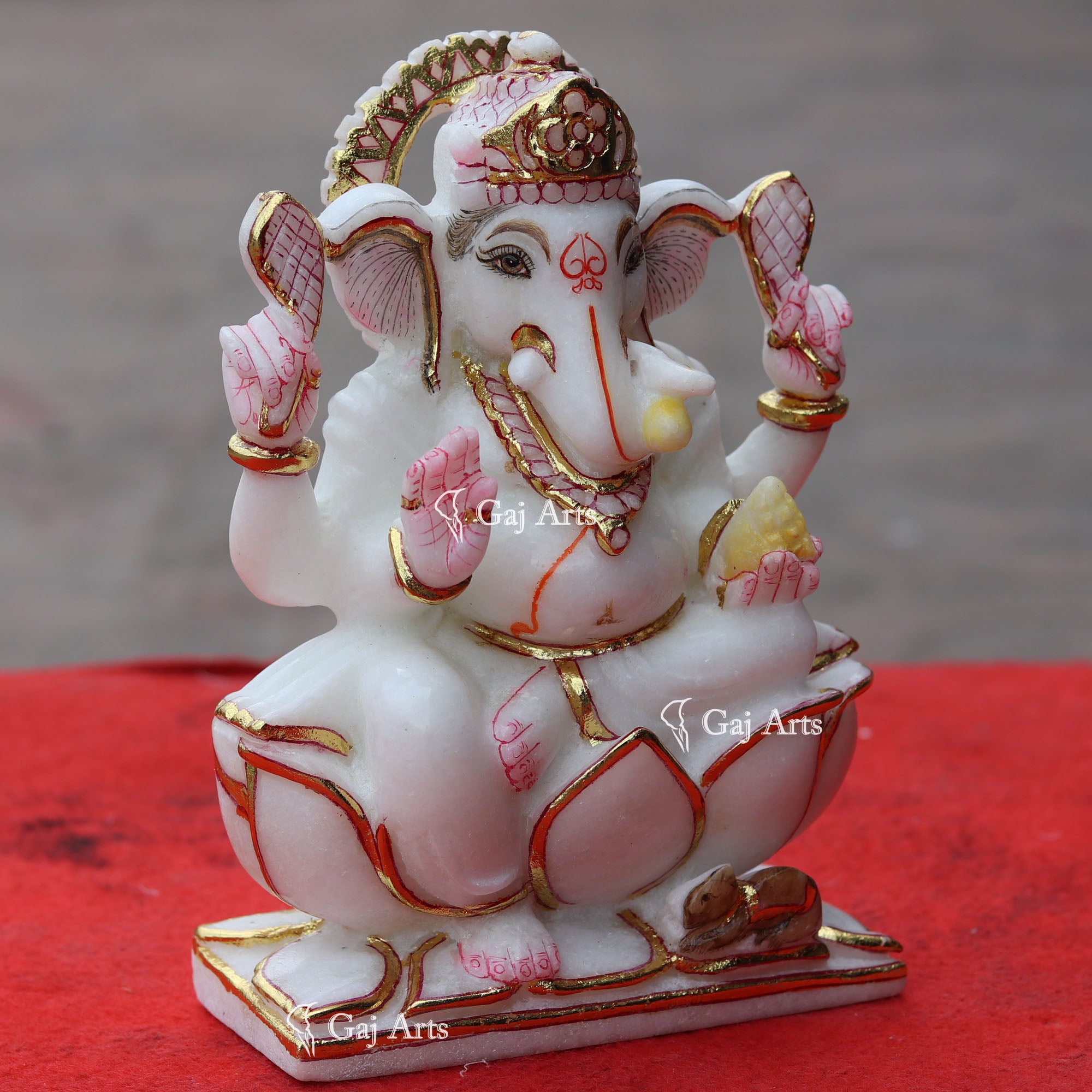 Super White Vietnam Marble Ganesh Idol | 9 Inch