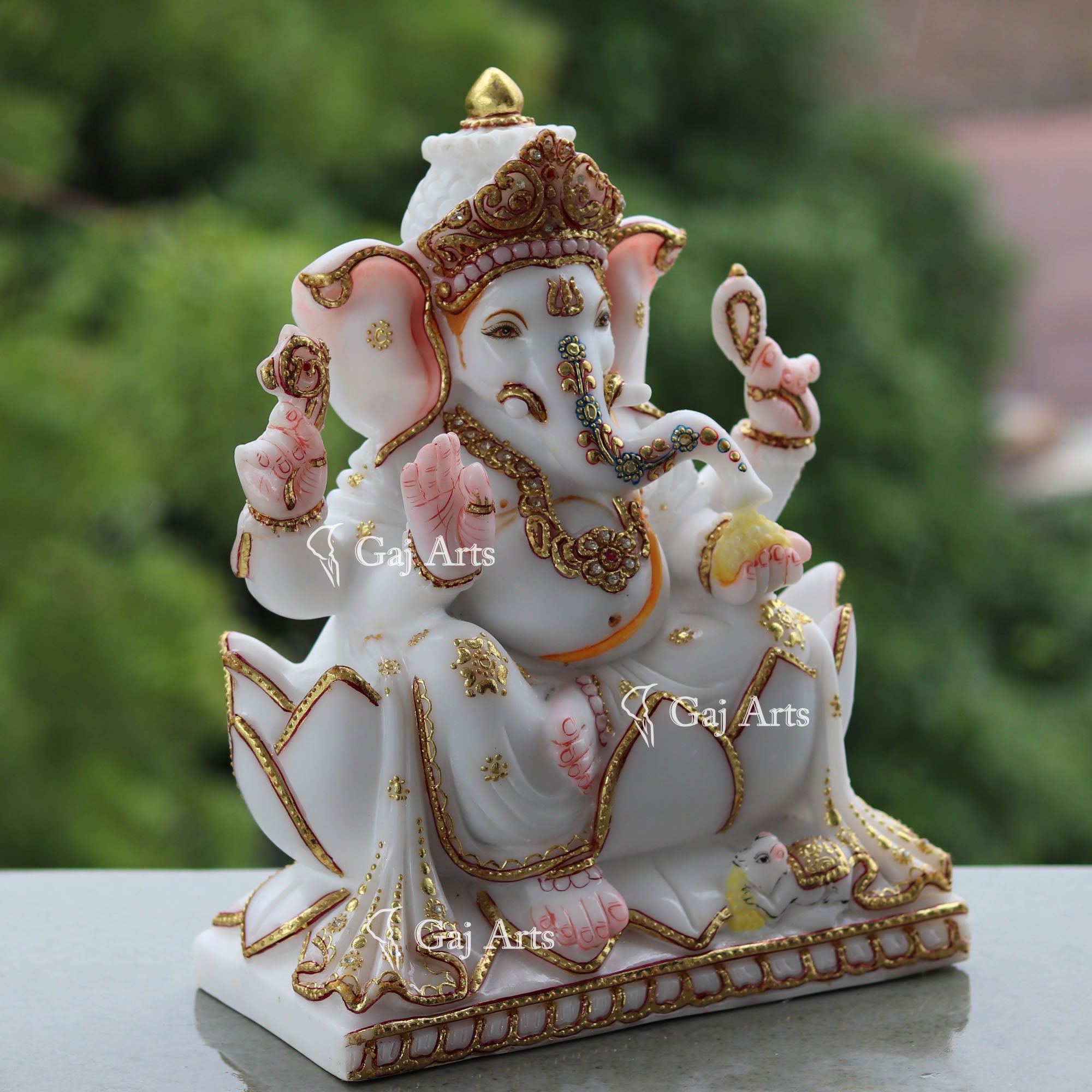 White Marble Ethiopia Ganesh Idol | 12 Inch