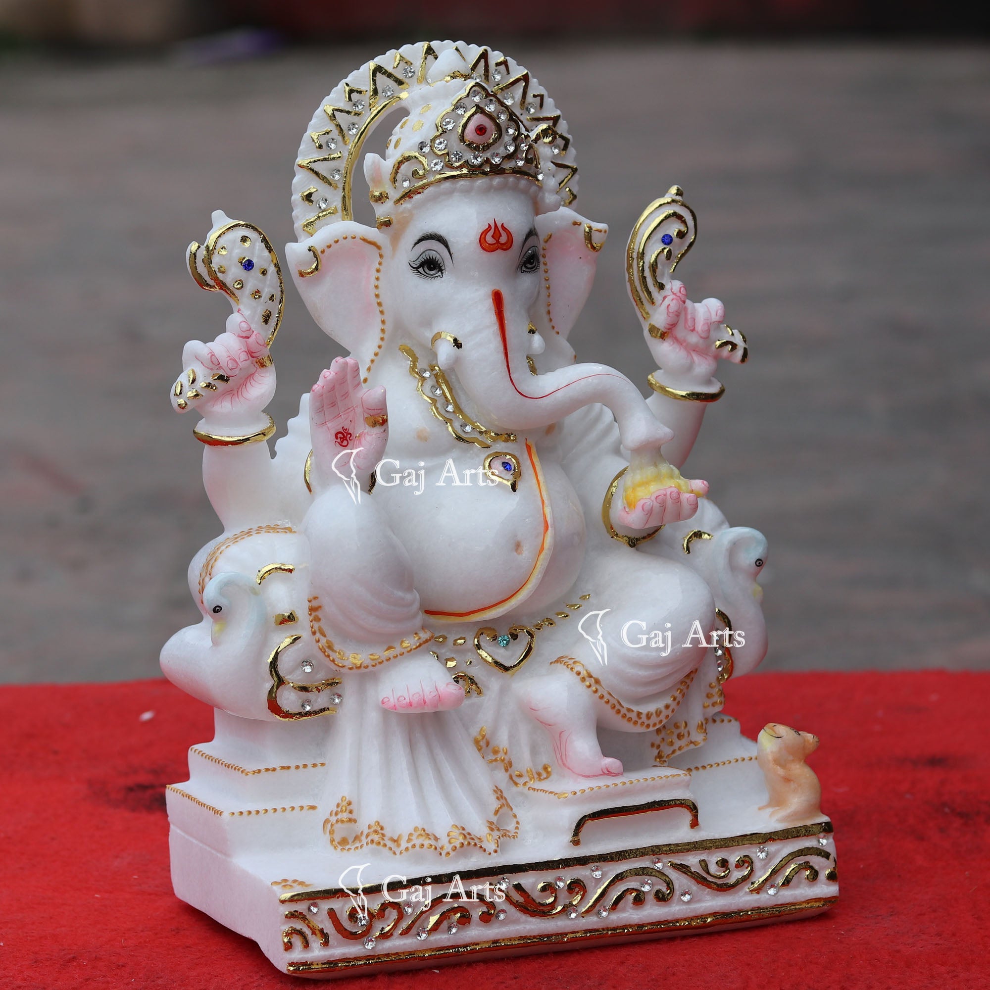 Super White Makrana Marble Ganesh Idol | 12 Inch