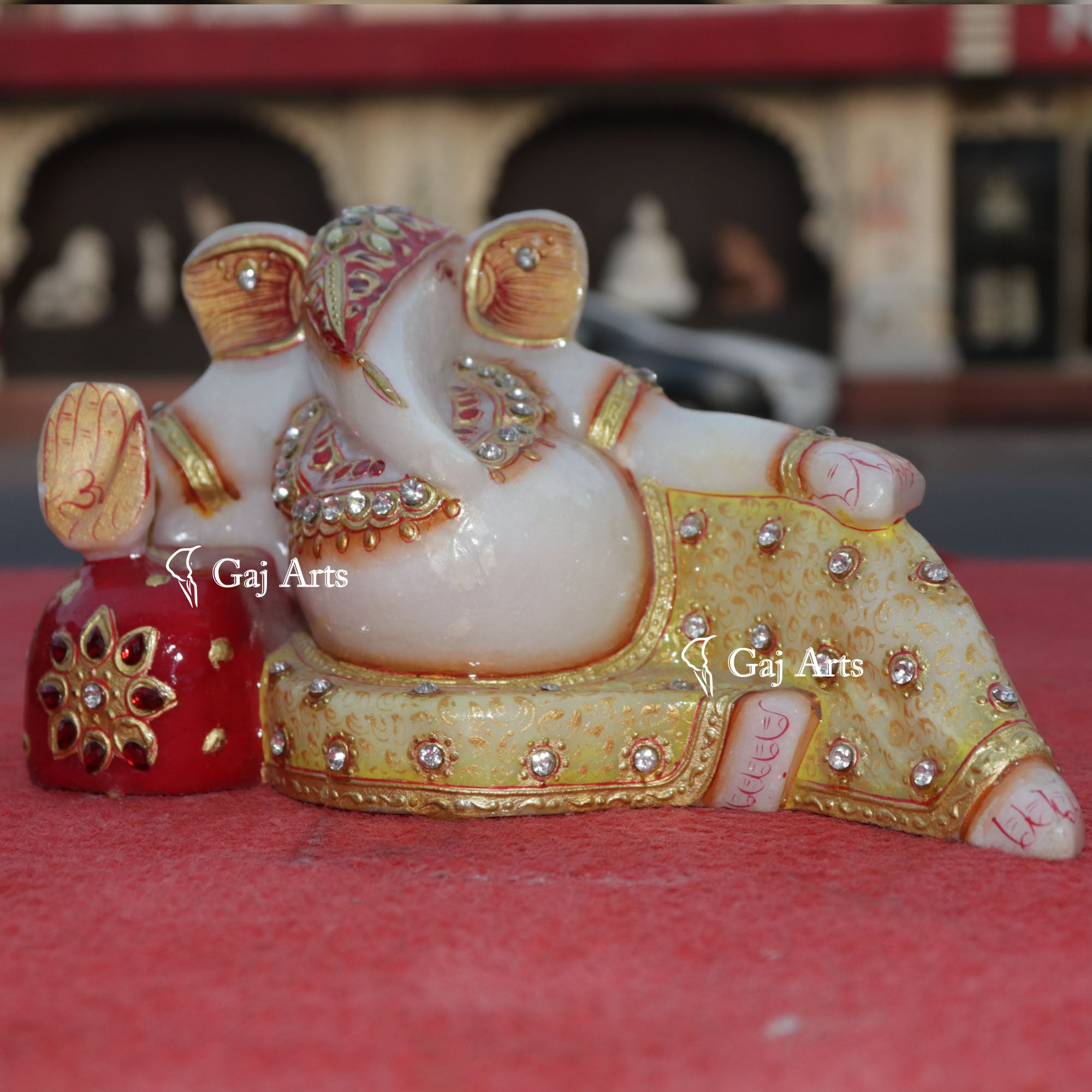 Hand Painted Marble Reclining Ganpati Idol | 4 Inch