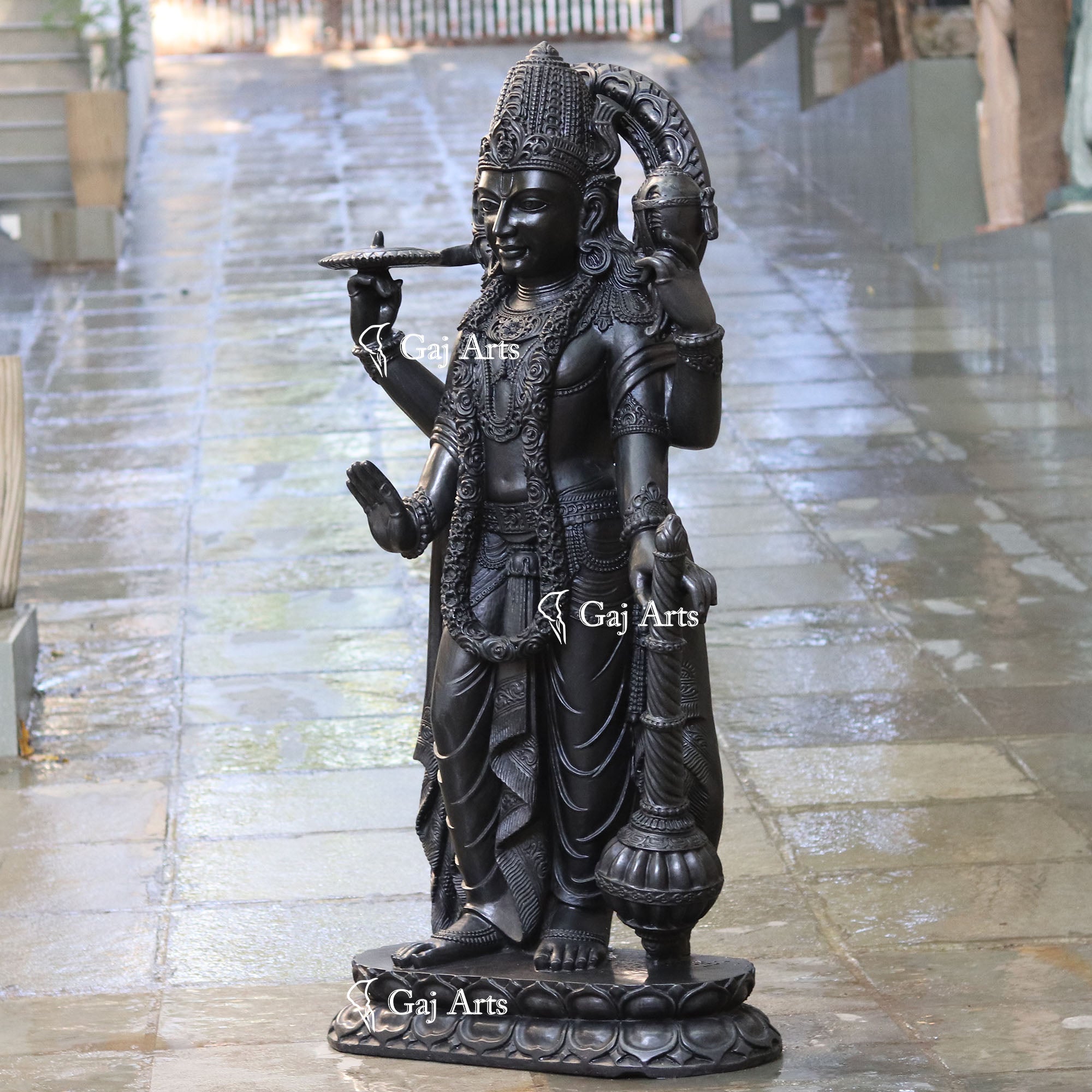 Black Marble Vishnu Ji Statue | 60 Inch