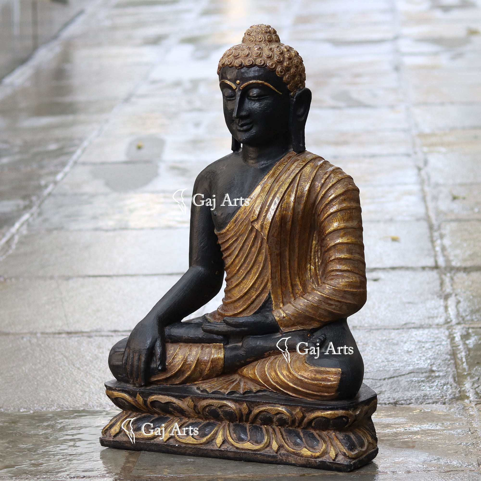 Black Marble Sitting Buddha Statue | 30 Inch