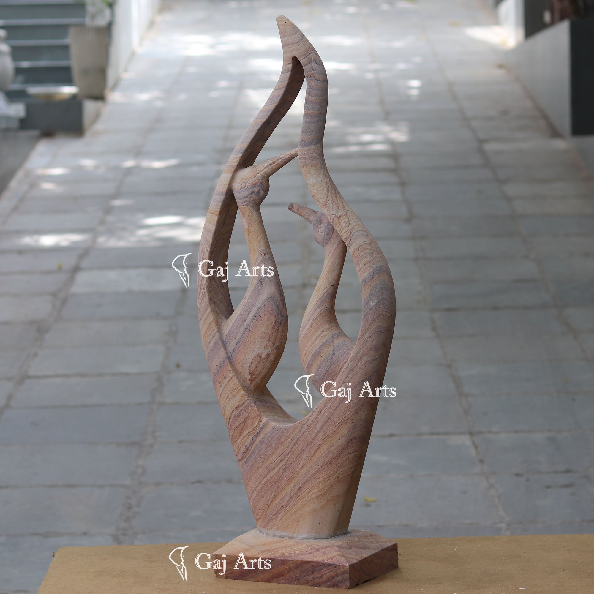 Sandstone Cranes in Harmony Modern Sculpture | 42 Inch