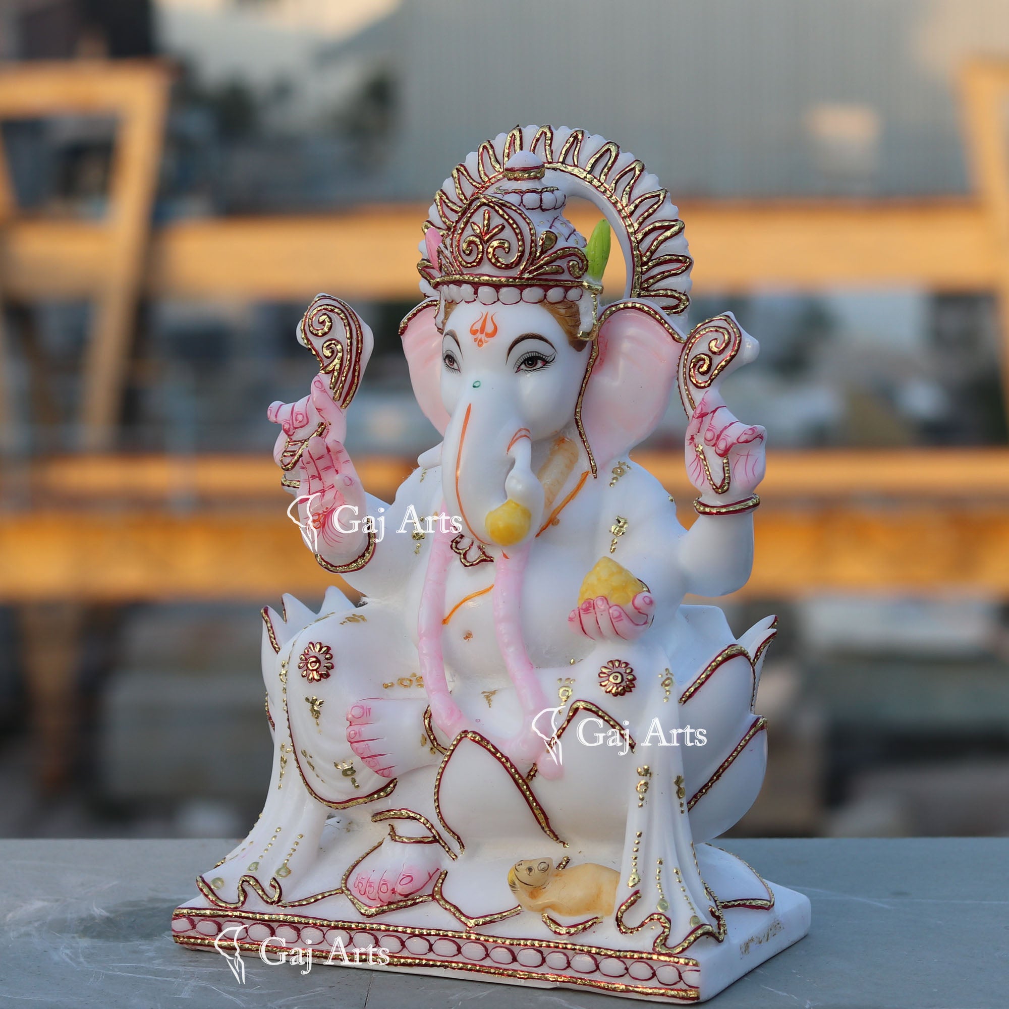 White Marble Ethiopia Ganesh Idol | 12 Inch