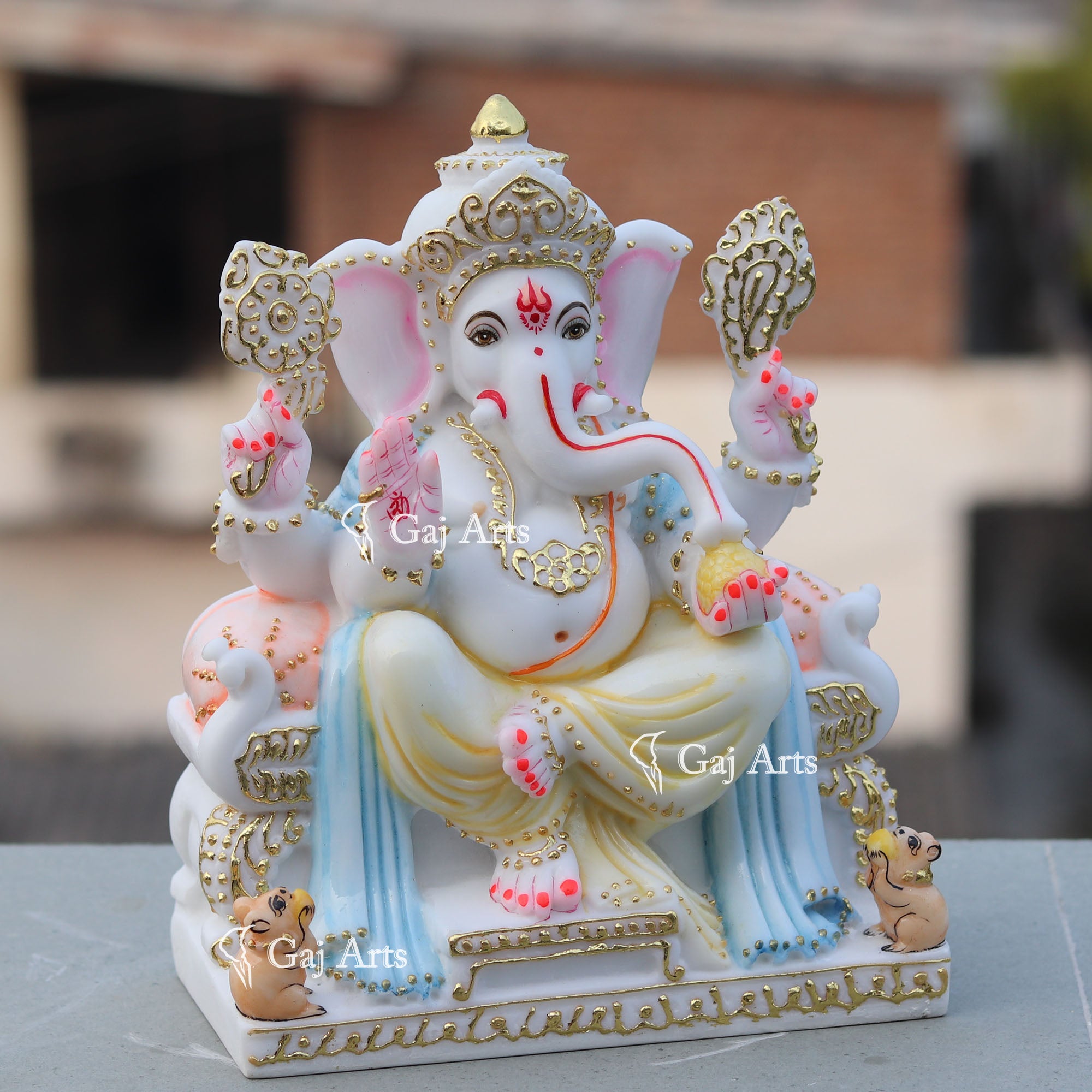 Marble Ganesh Idol on a Singhasan | 9 Inch