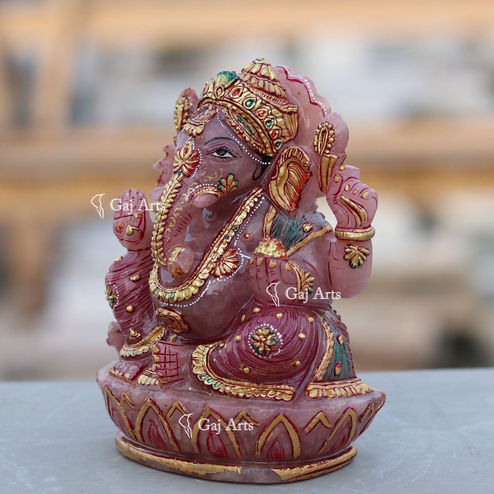 Natural Red Quartz Ganesh Idol | 7 Inch