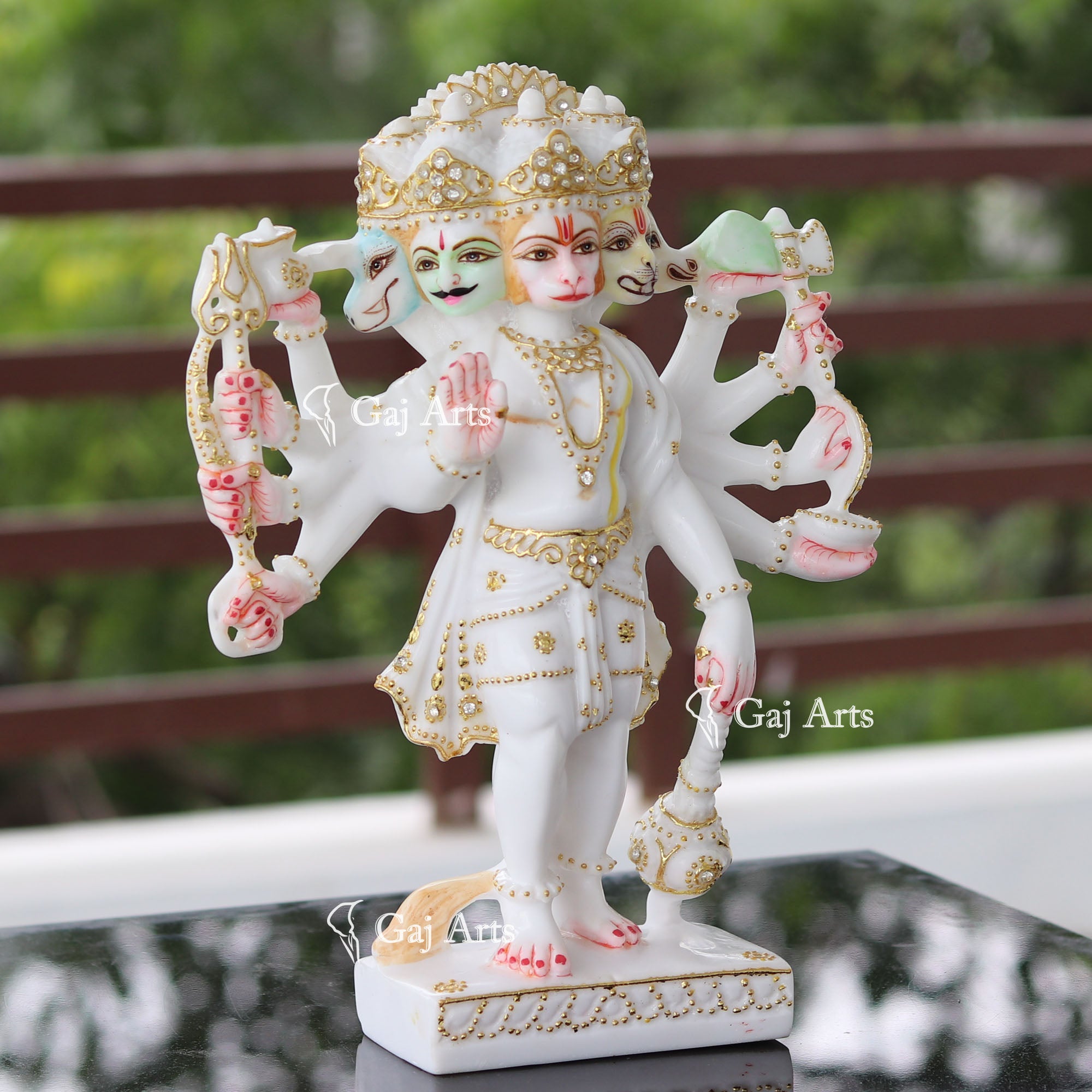 White Marble Panchmukhi Hanuman Ji Idol | 12 Inch