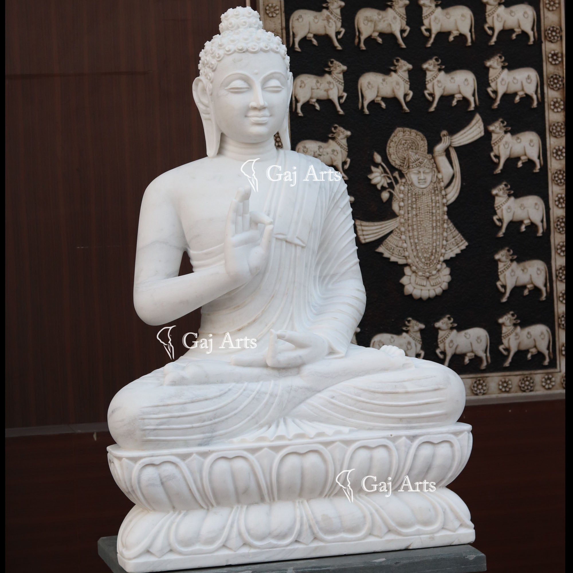 White Marble Sitting Buddha Statue | 48 Inch