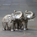 Wooden Elephant Statue with Silver Metal Work | 21 Inch