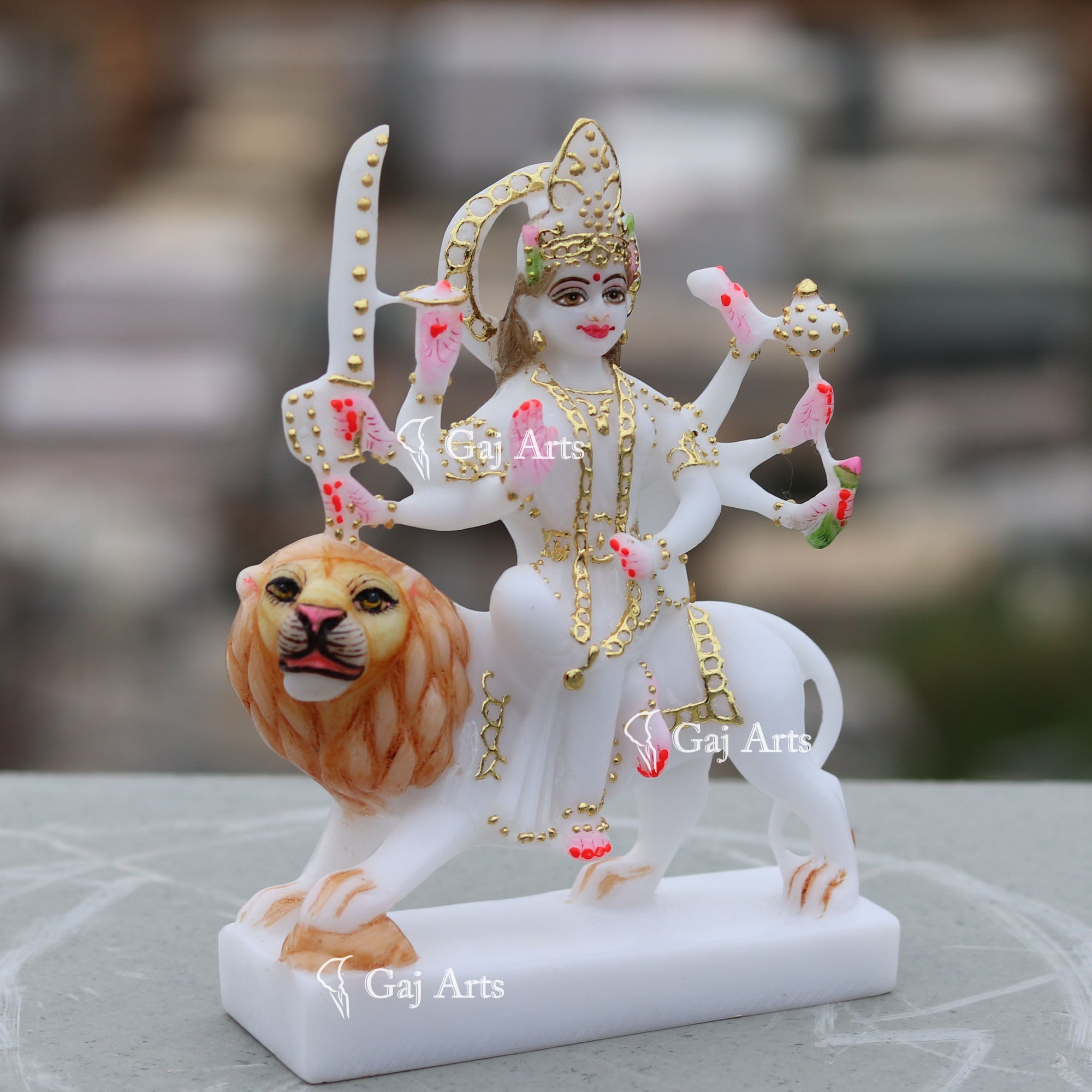 Marble Durga Mata Statue | 7 Inch Gold Work