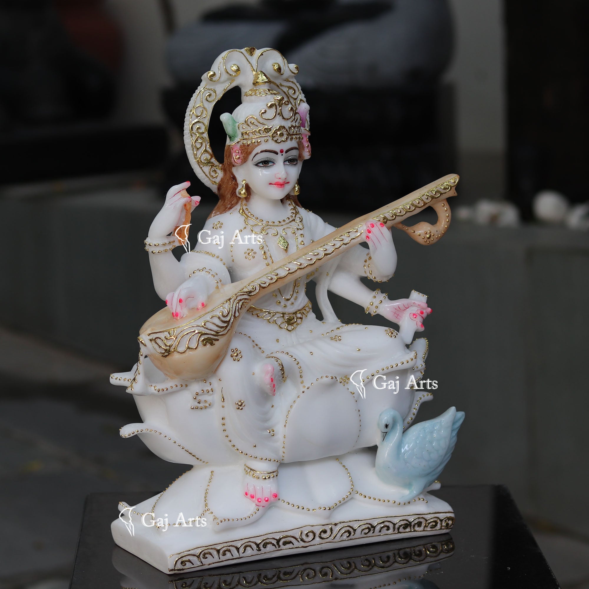 White Marble Saraswati Ji Idol | 18 Inch