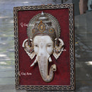 White Antique Finish  Ganpati Face Wall Panel | 48 Inch