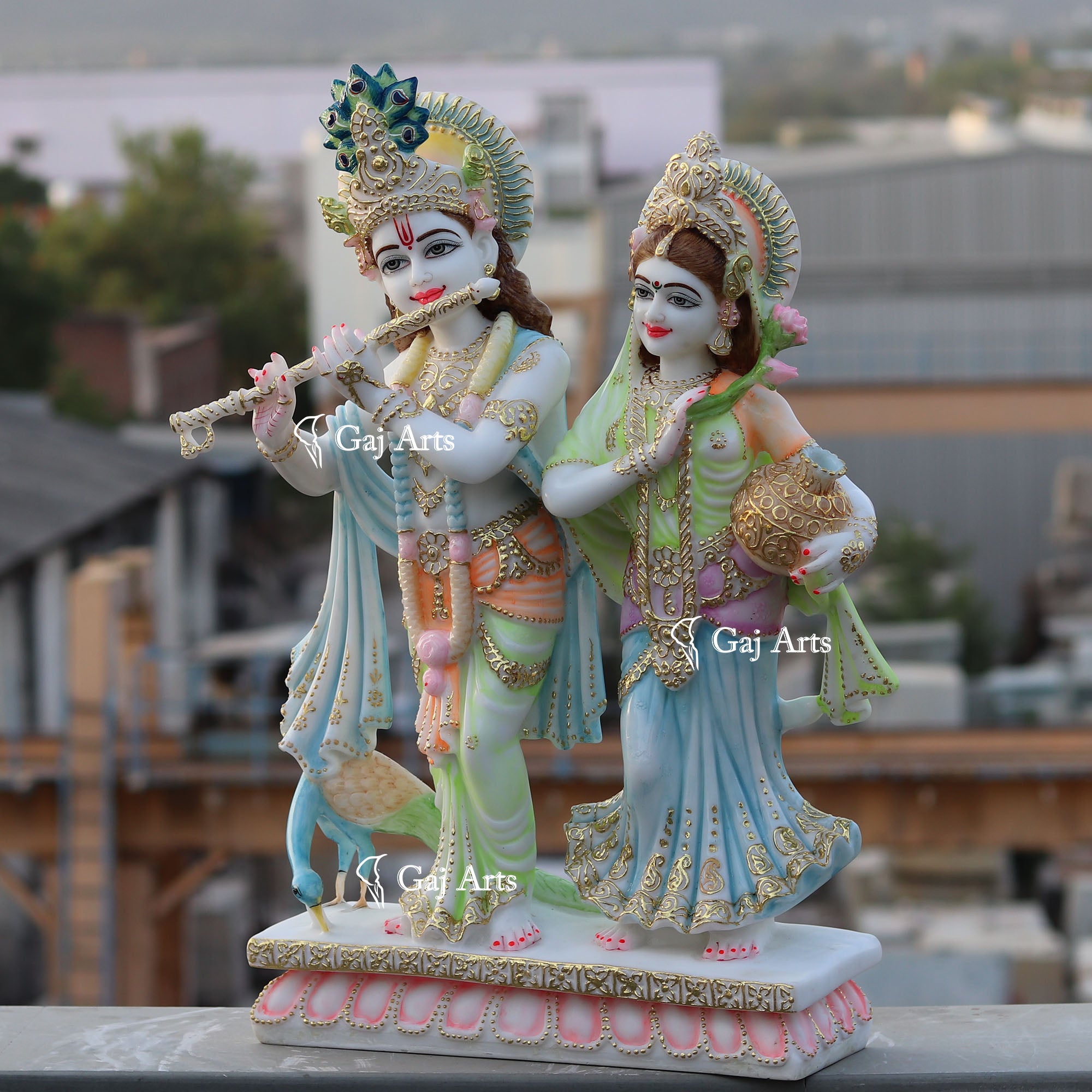 White Marble Ethiopia Radha Krishna Jodi Idol | 27 Inch