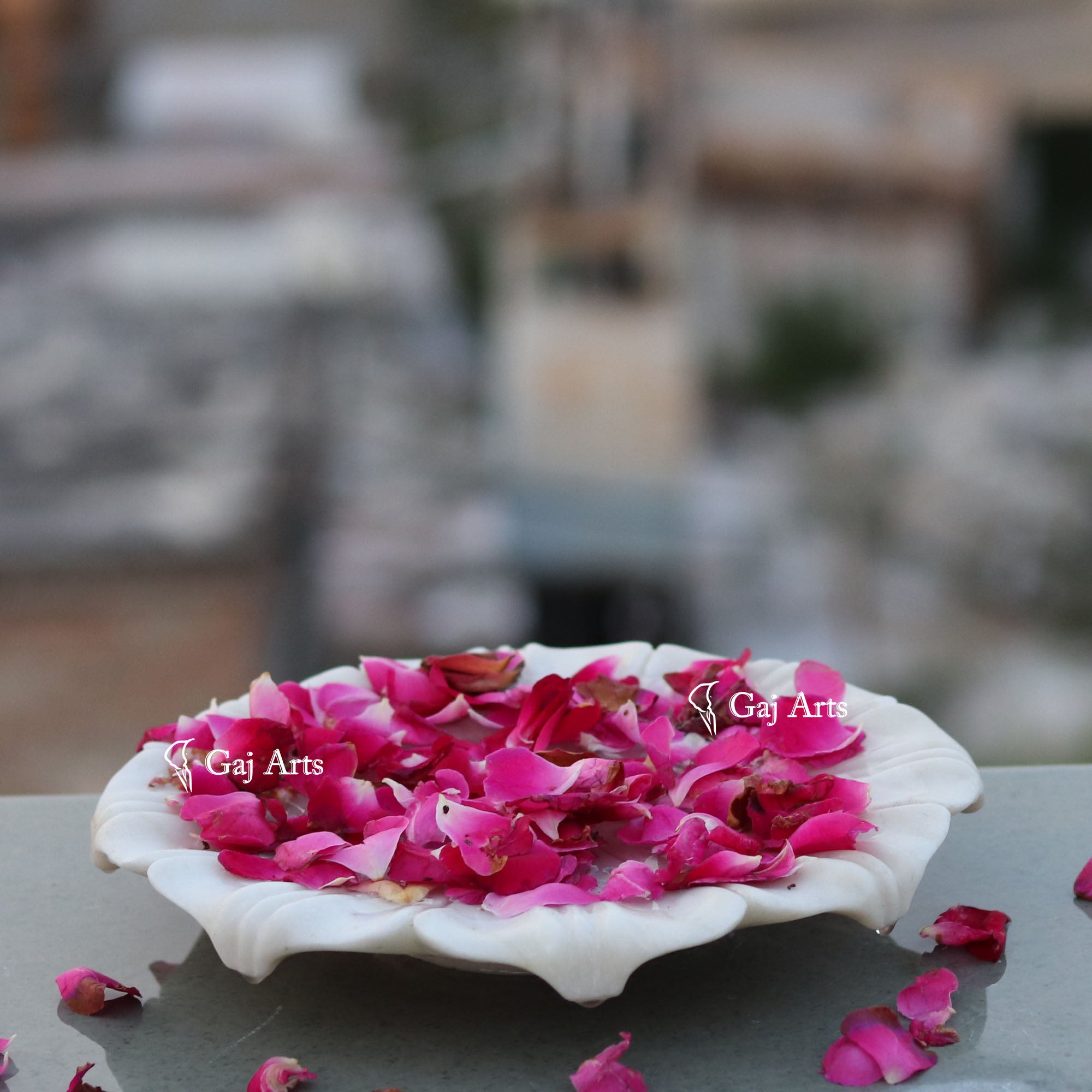 White Marble Artisan Flower Bowl | 9 Inch