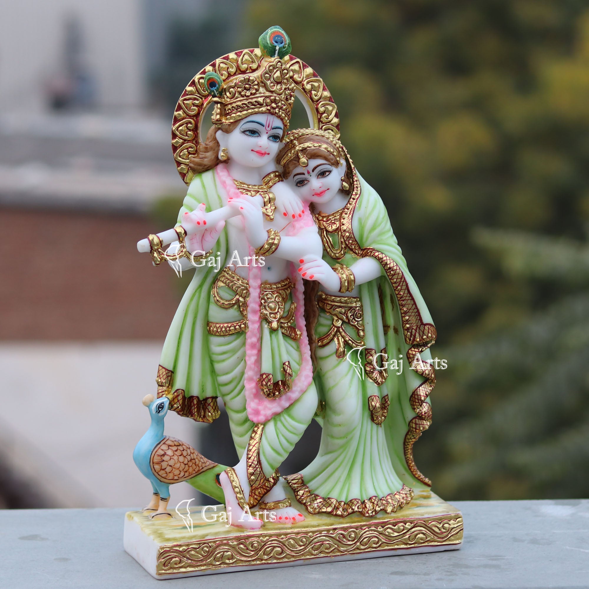 White Marble Ethiopia Radha Krishna Jodi Statue | 15 Inch