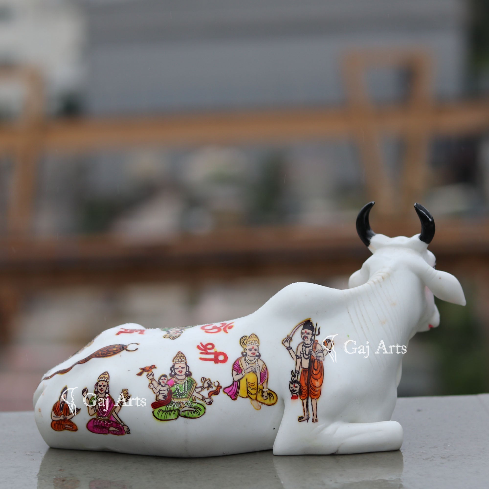 Makrana Marble Powder Cow Idol | 10 Inch