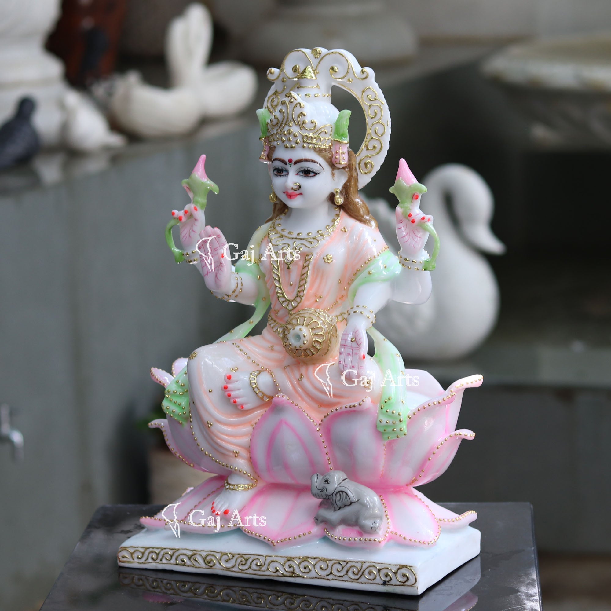 White Marble Lakshmi Mata Statue | 18 Inch