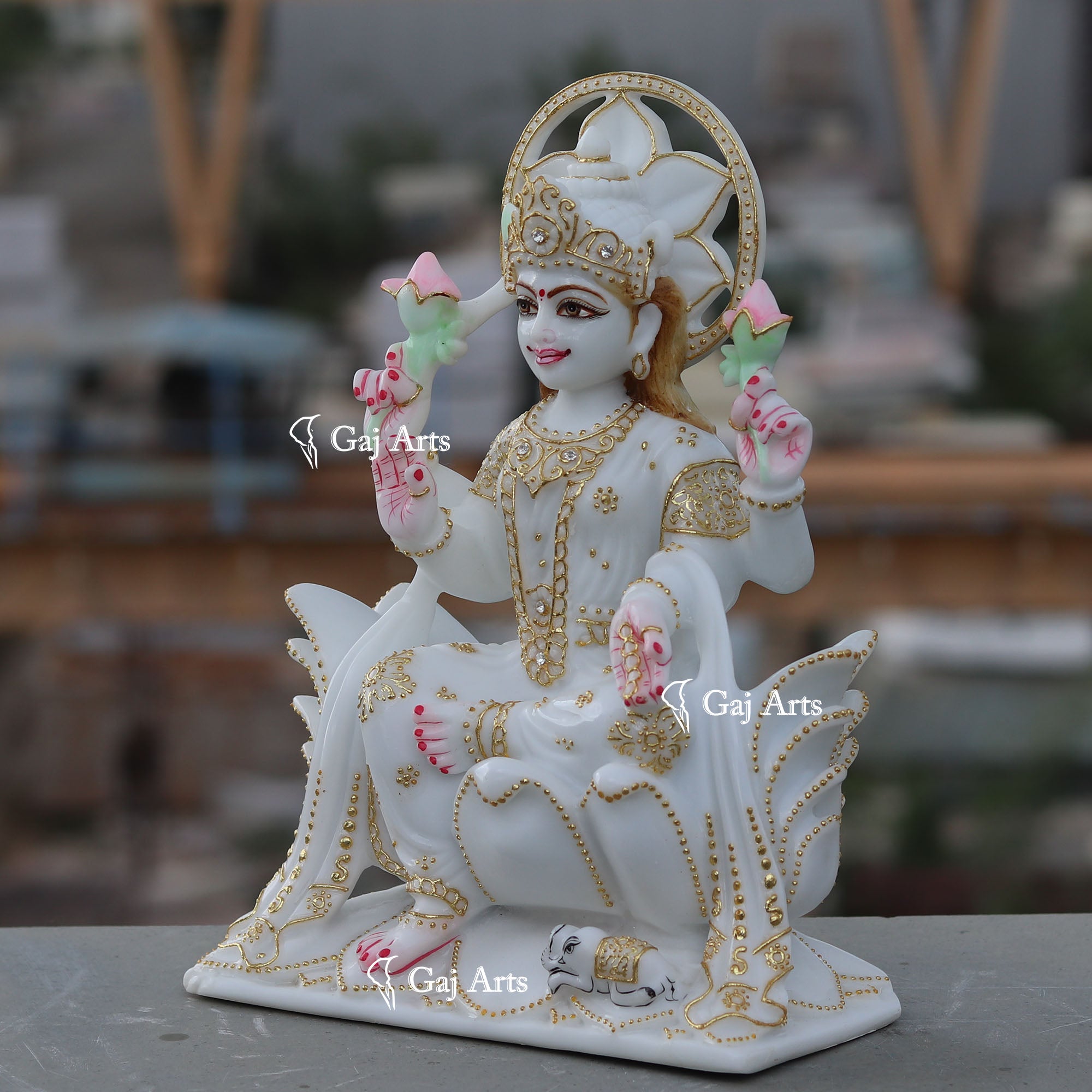 White Marble Ethiopia Lakshmi Idol 12 Inch