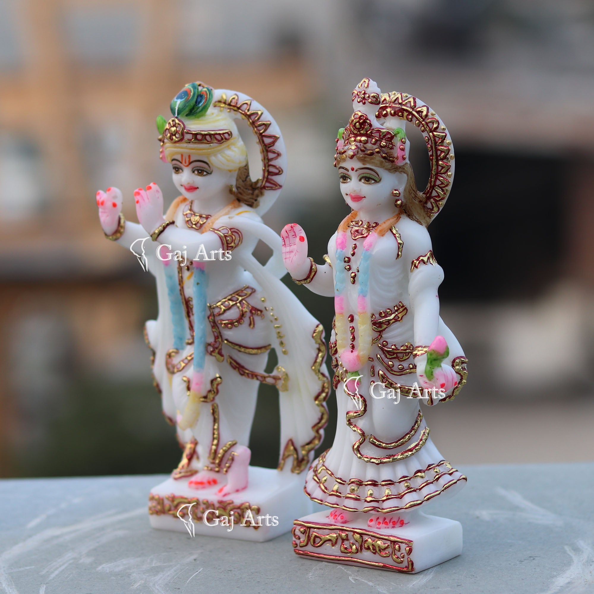Standing Marble Radha Krishna Idol | 7 Inch