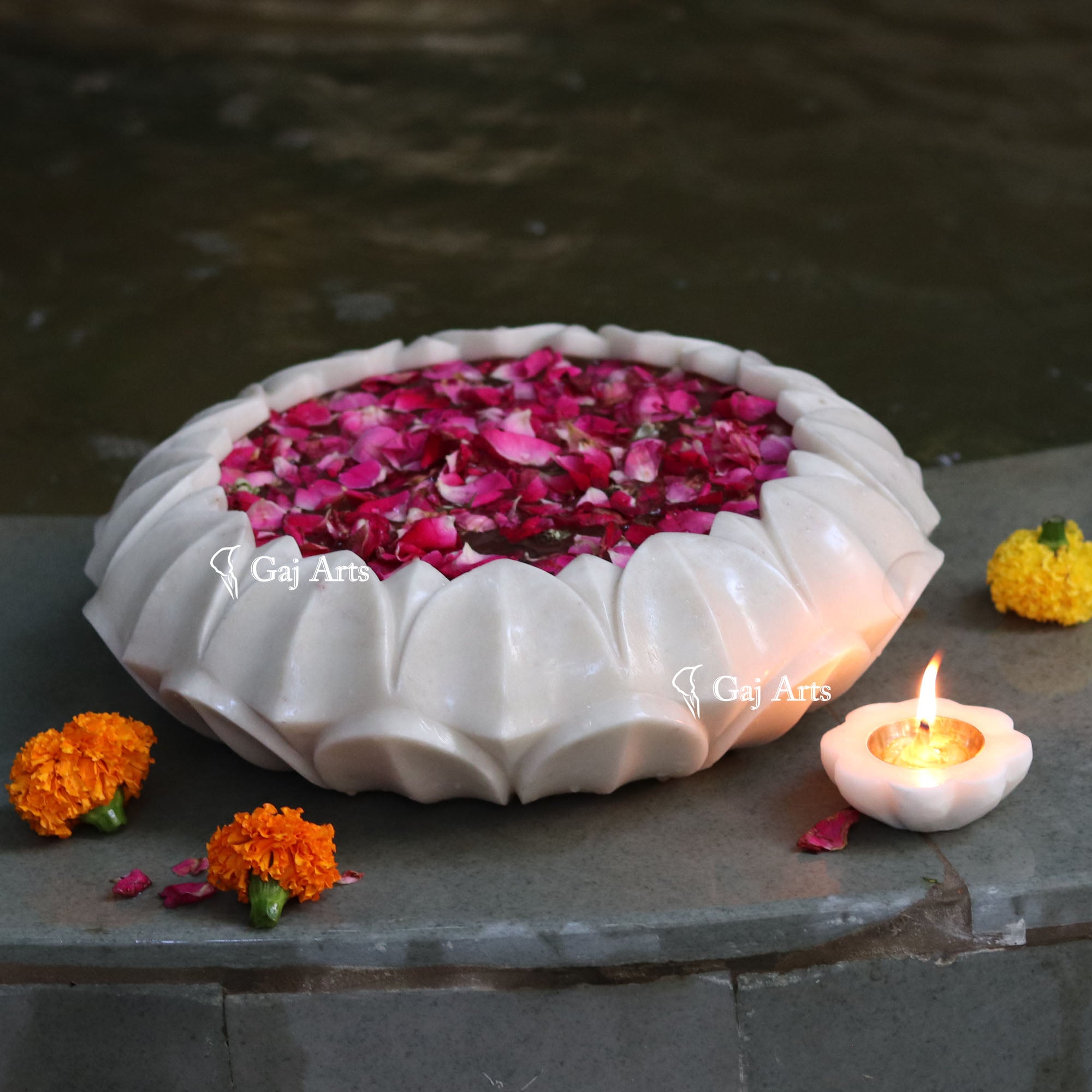 White Marble Grand Floral Bowl | 15 Inch