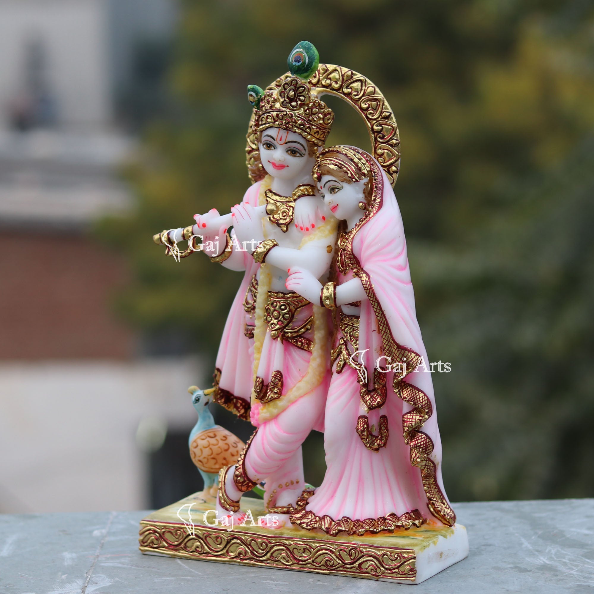 White Natural Marble Radha Krishna Jodi Idol | 12 Inch