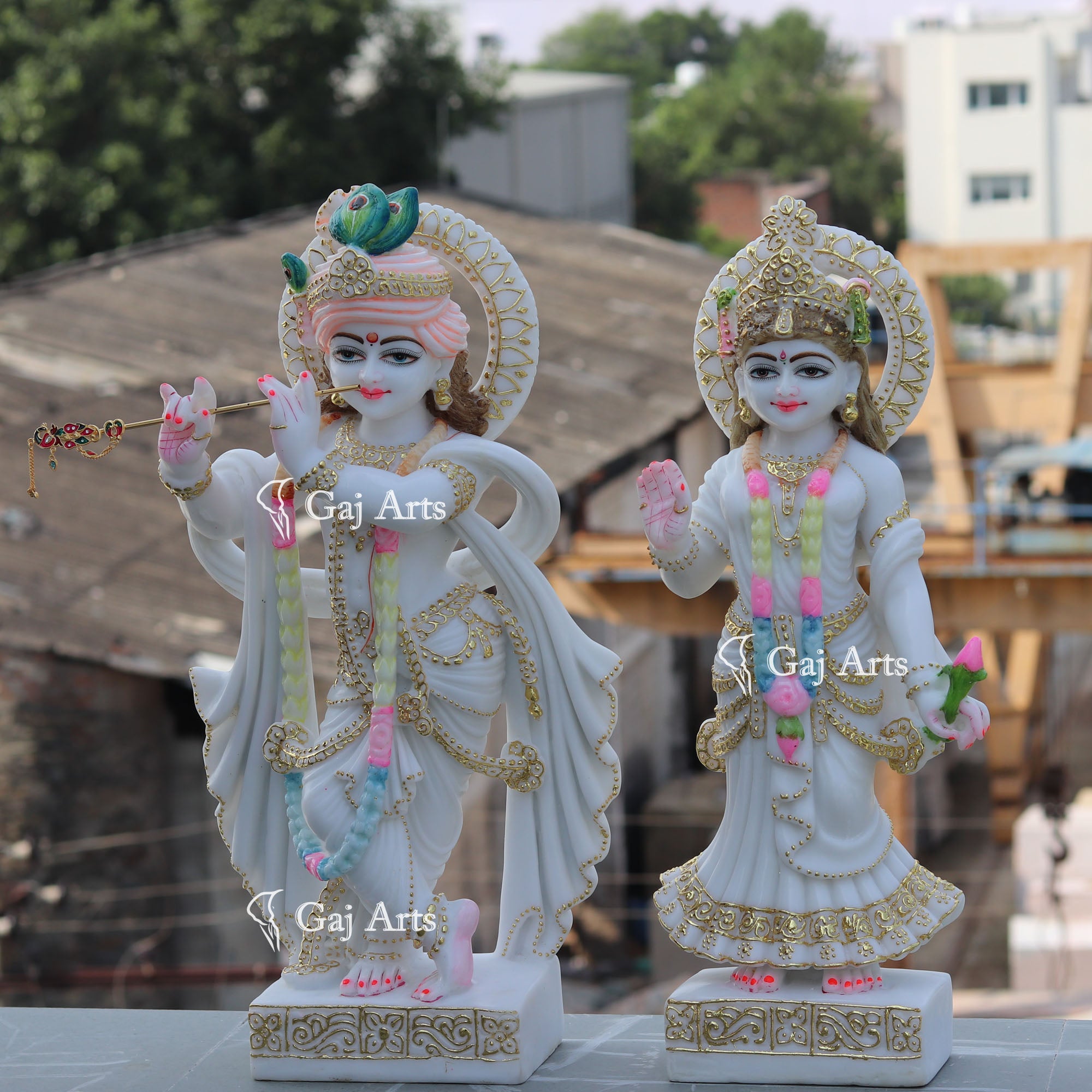White Marble Ethiopia Radha Krishna Statue | 24 Inch