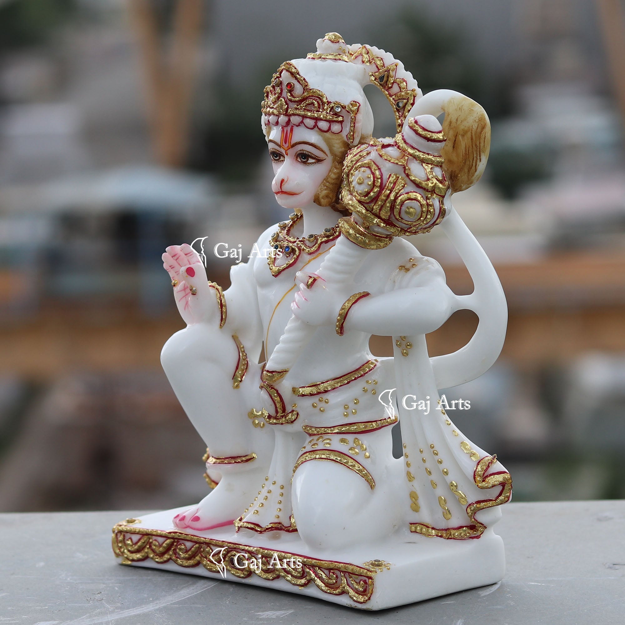 White Ethiopia Marble Hanuman Ji Idol | 9 Inch