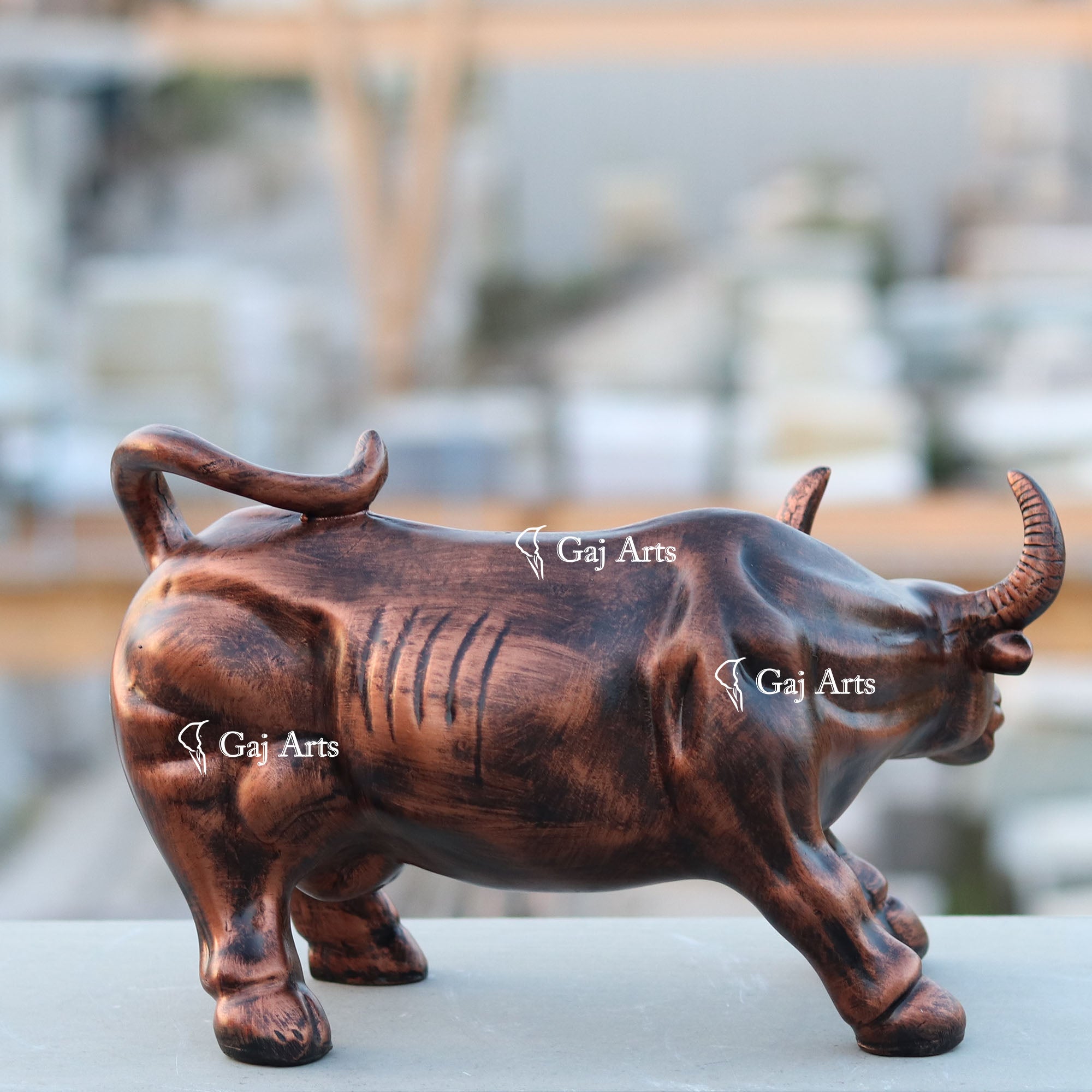 Marble Powder Bull Statue / 12 Inch