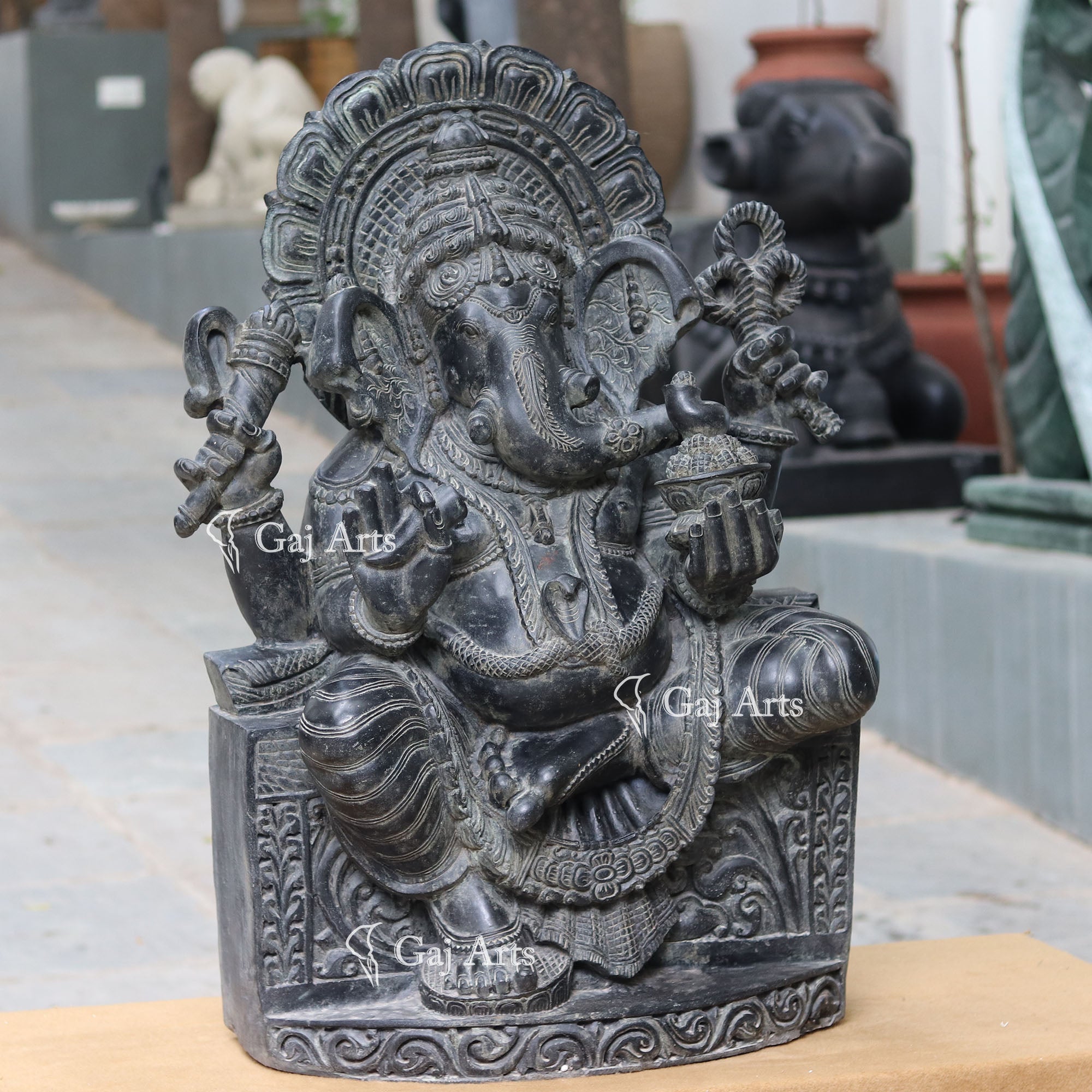Black Marble Ganesh Statue | 42 Inch