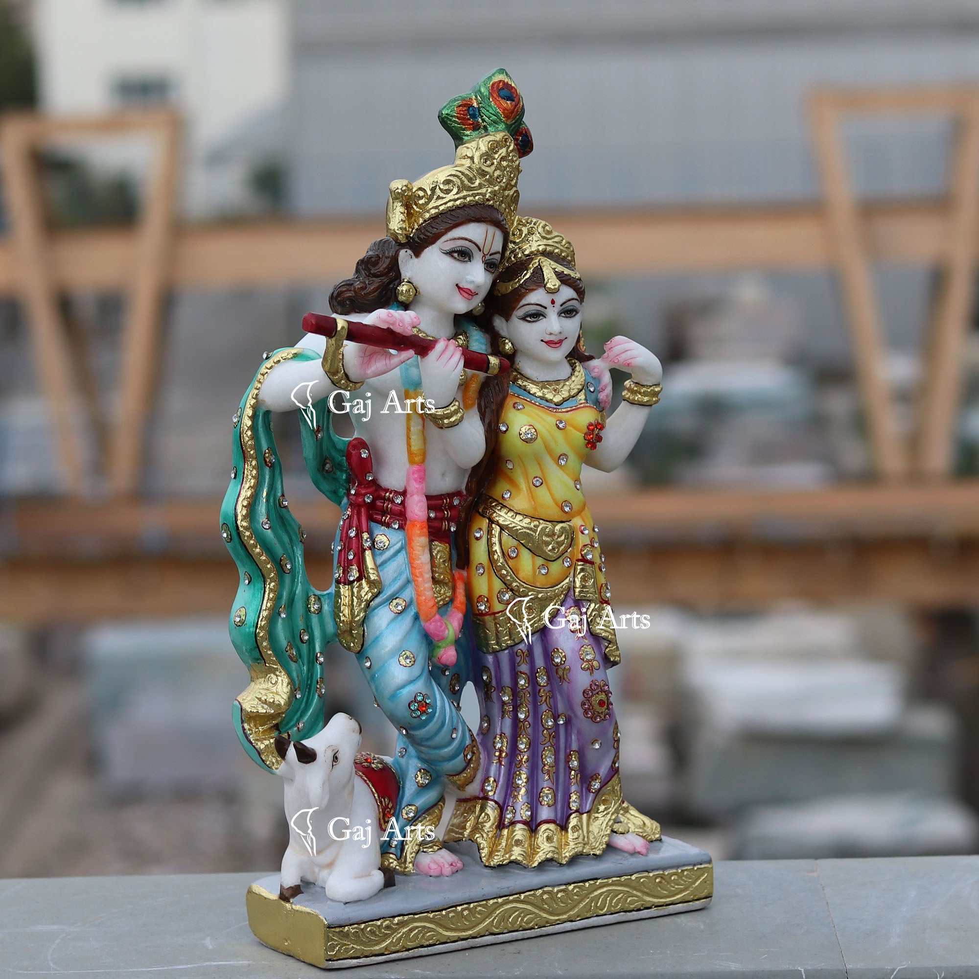 Super White Makrana Marble Radha Krishna Jugal Jodi Murti | 18 Inch