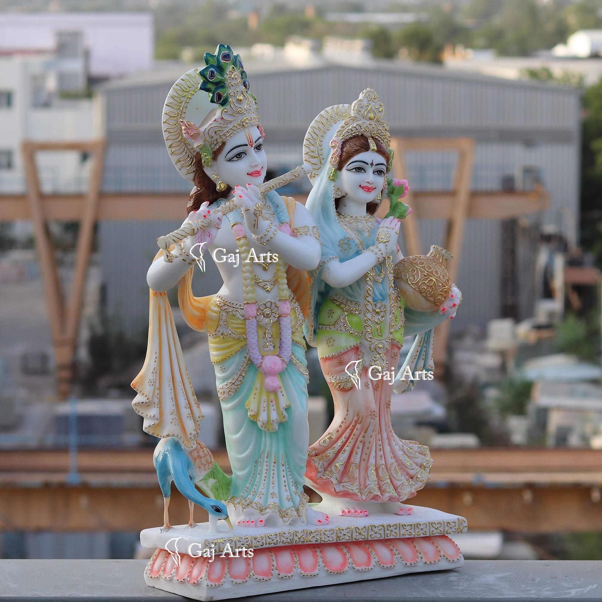 White Marble Ethiopia Radha Krishna Jodi Idol | 27 Inch