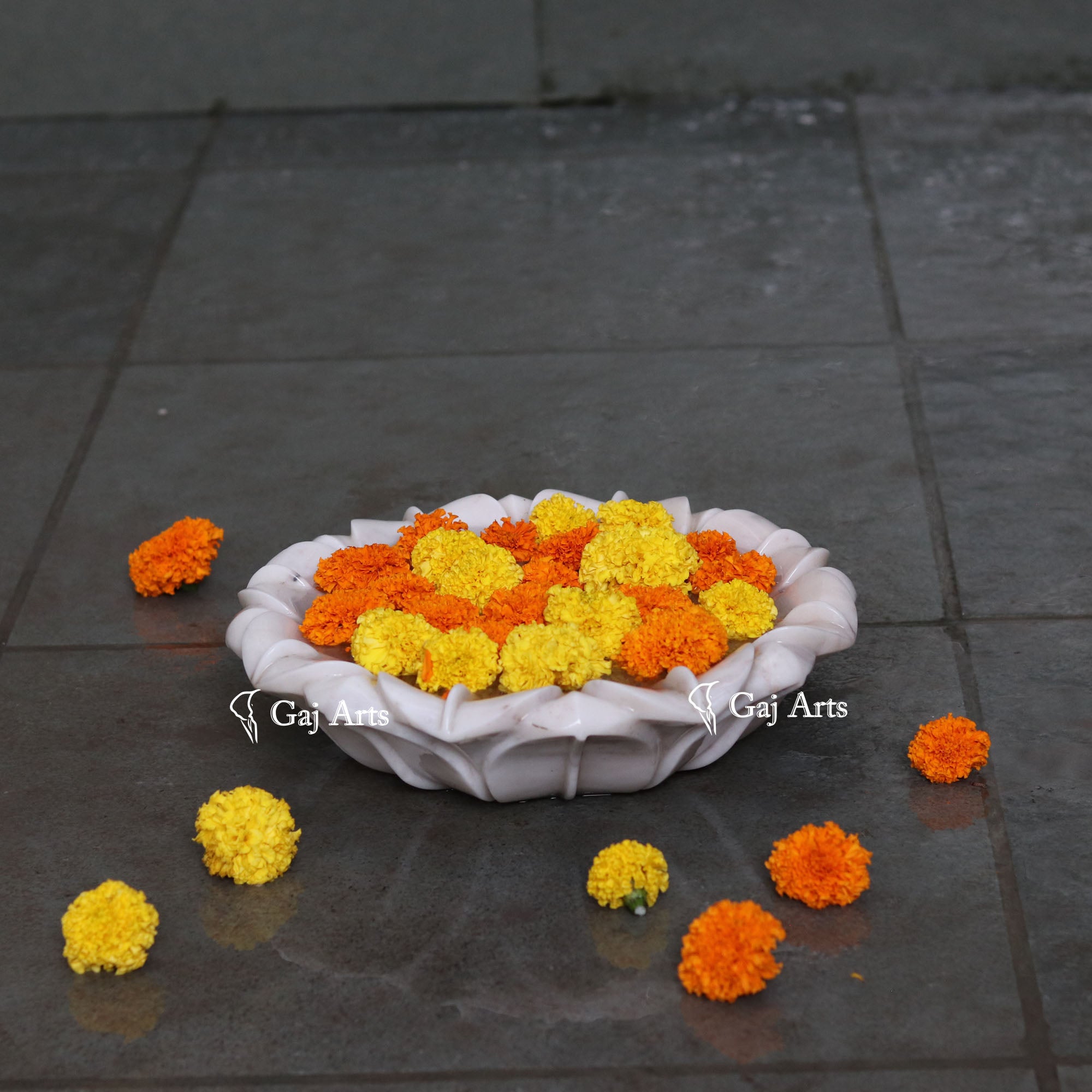 White Marble Luxury Flower Bowl | 15 Inch