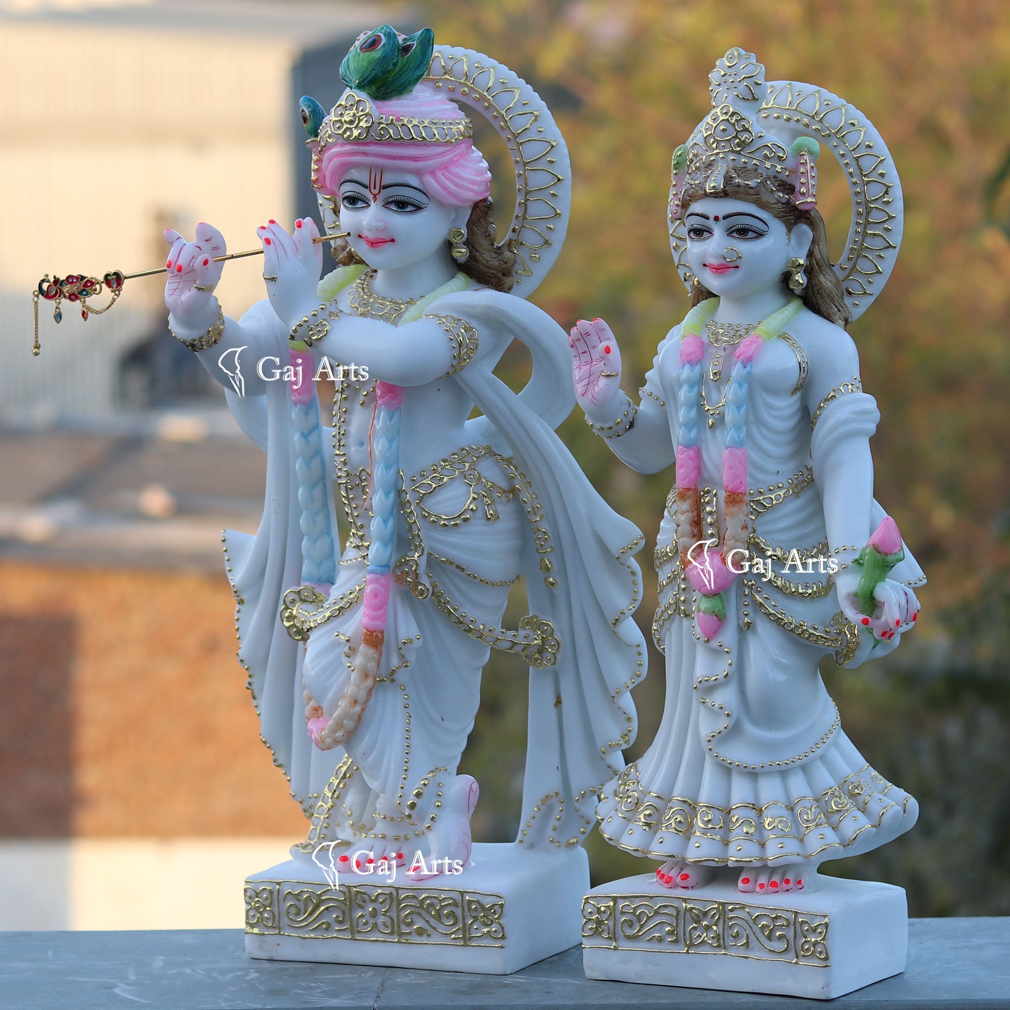White Marble Ethiopia Radha Krishna Statue | 24 Inch