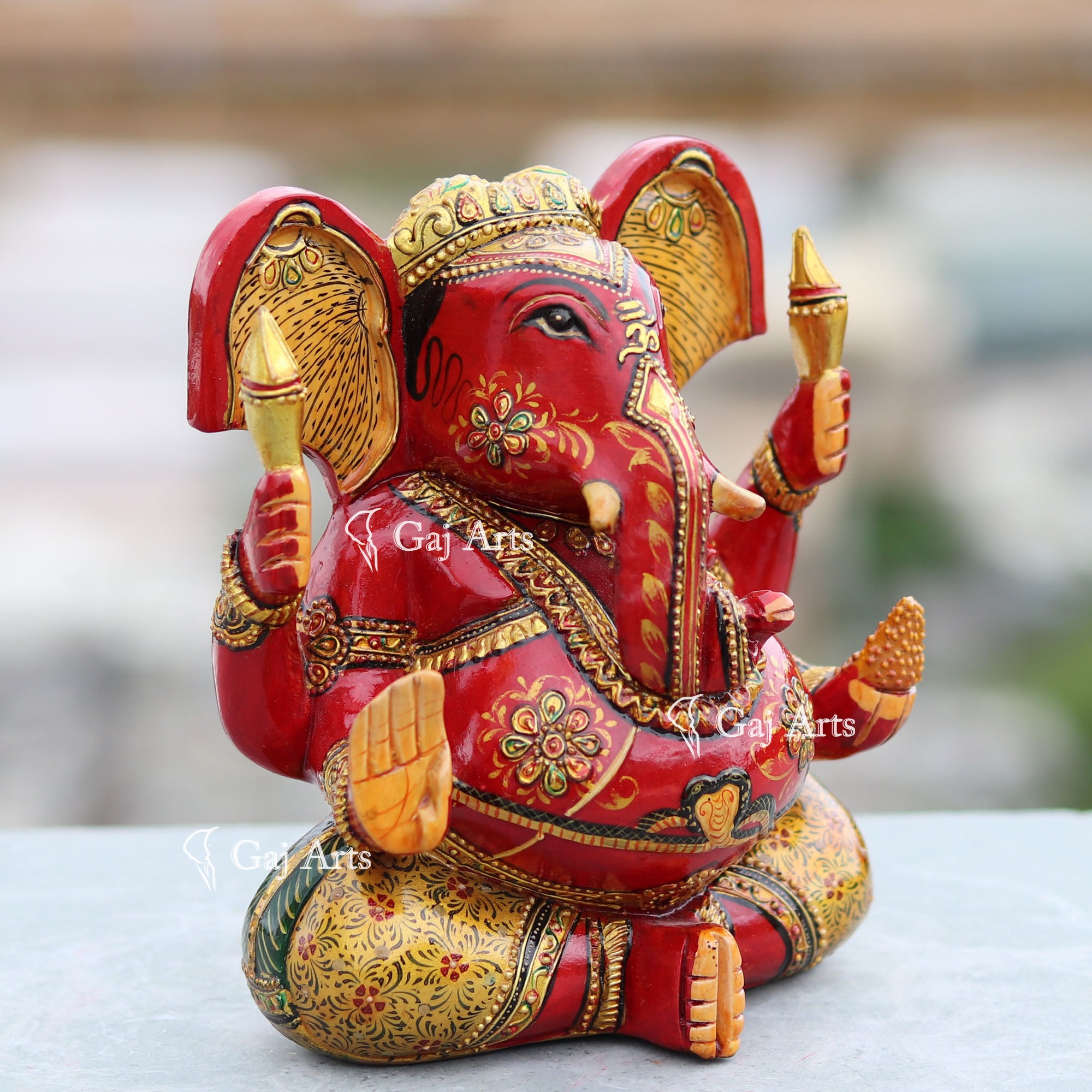 Decorated Wooden Ganpati Idol | 6 Inch