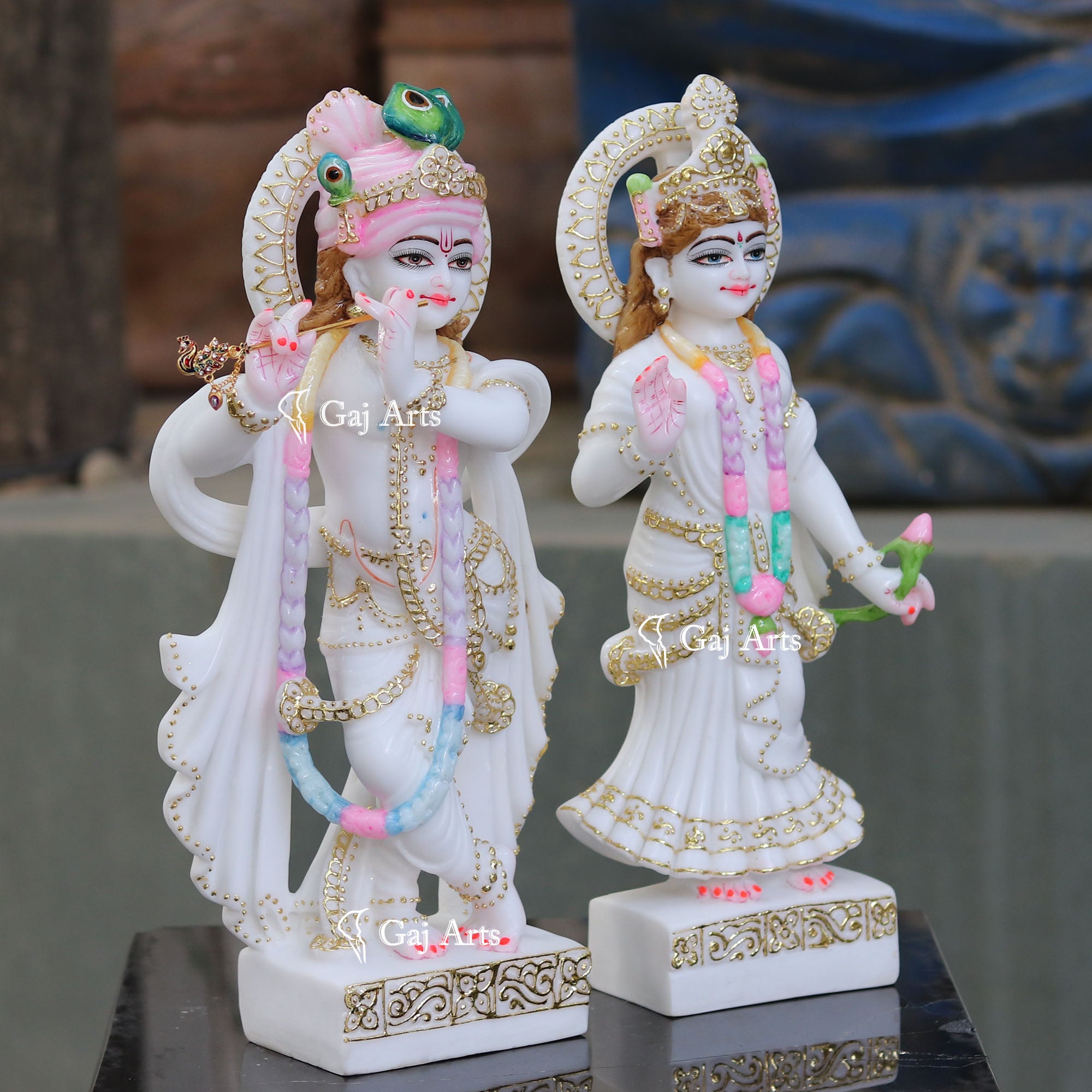 White Marble Ethiopia Radha Krishna Statue | 18 Inch