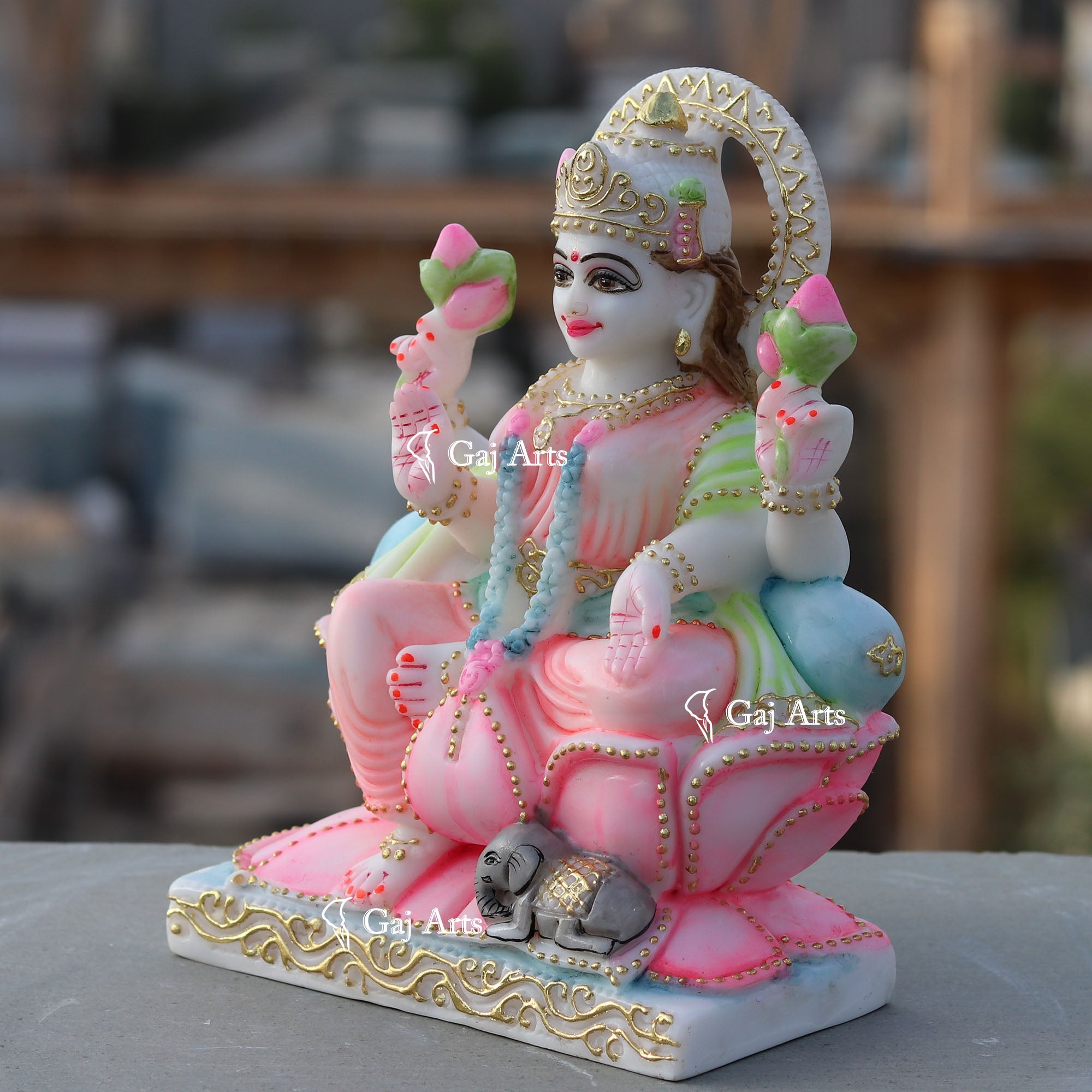 White Marble Lakshmi Maa Idol | 9 Inch