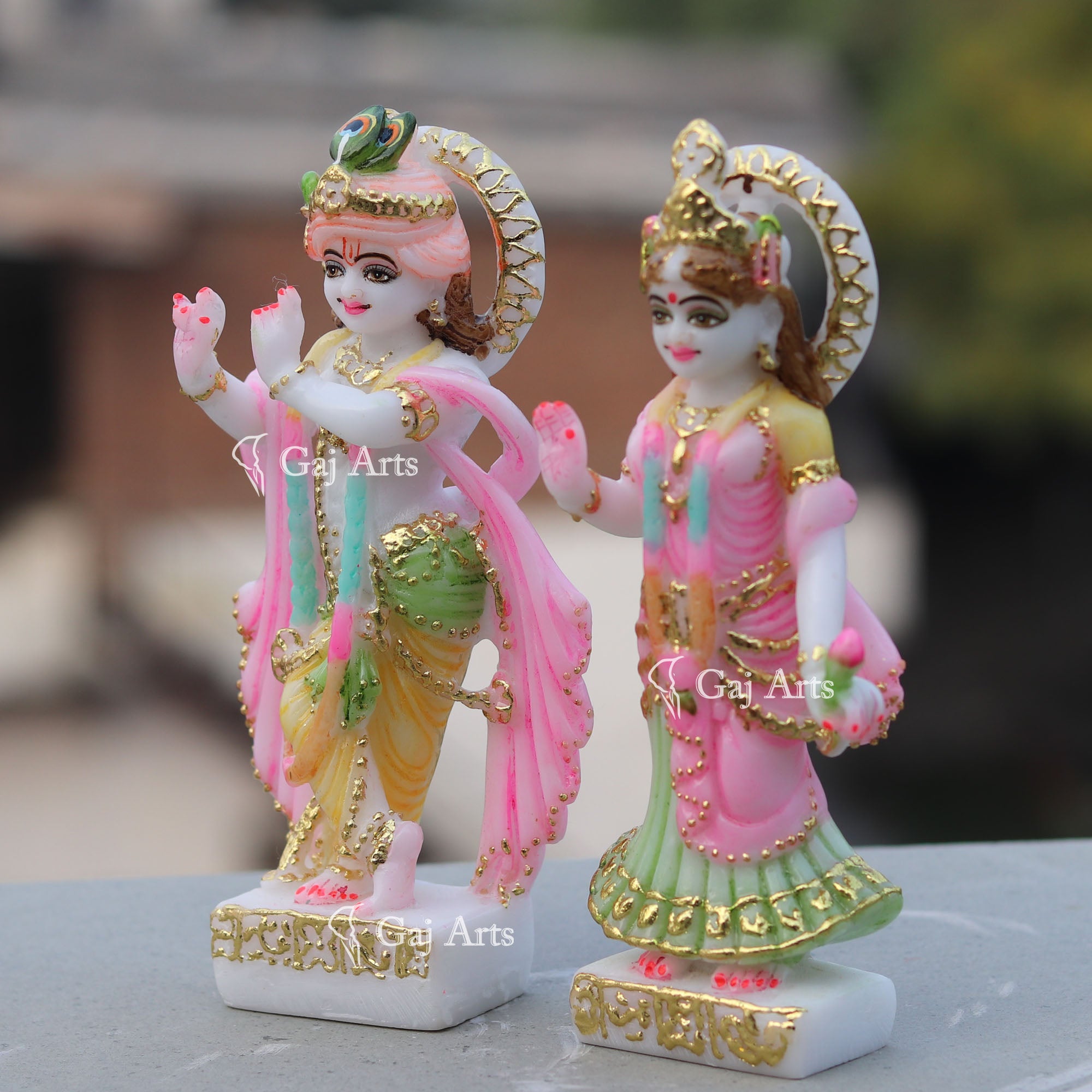 Standing Marble Radha Krishna Idol | 7 Inch