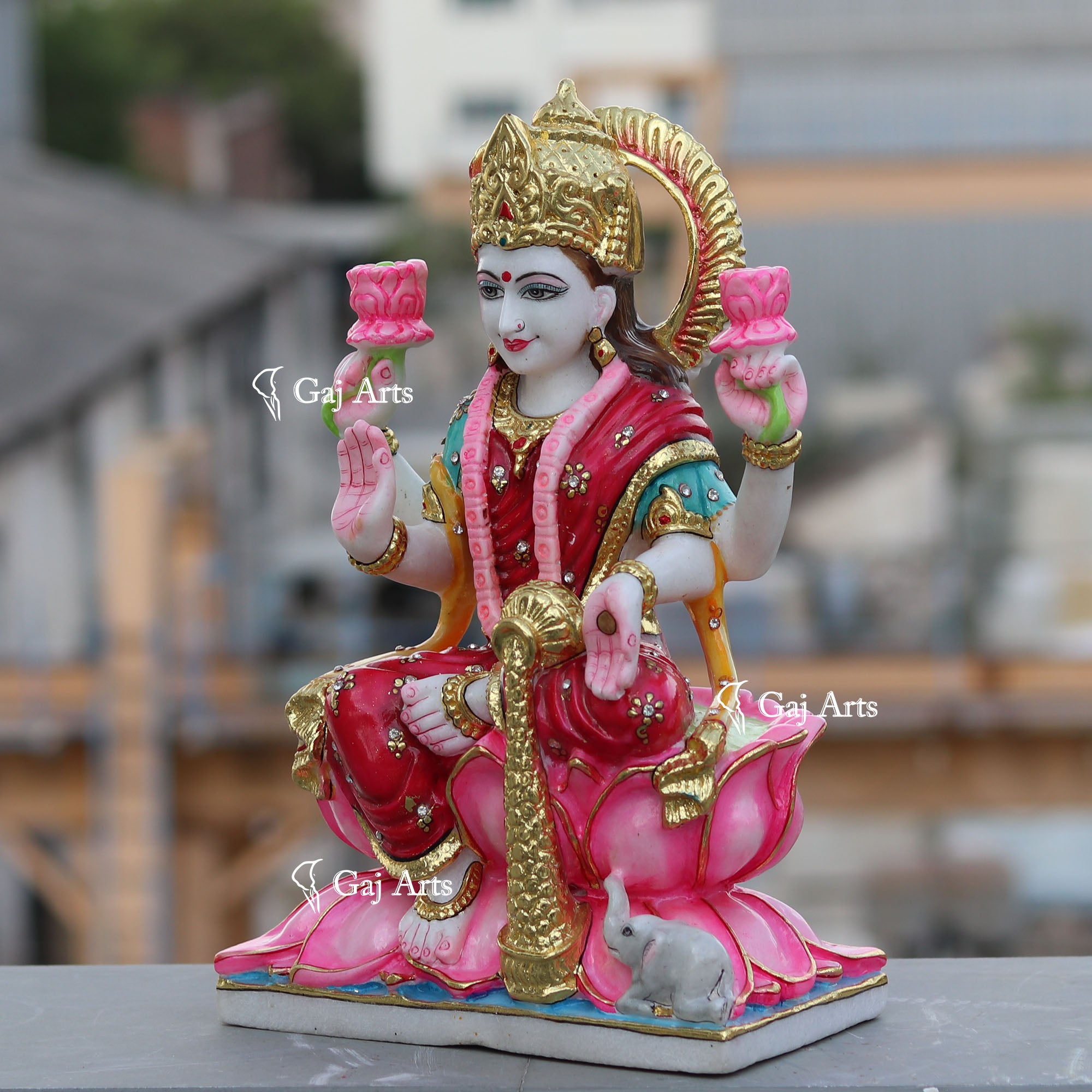 White Marble Lakshmi Maa Statue | 15 Inch