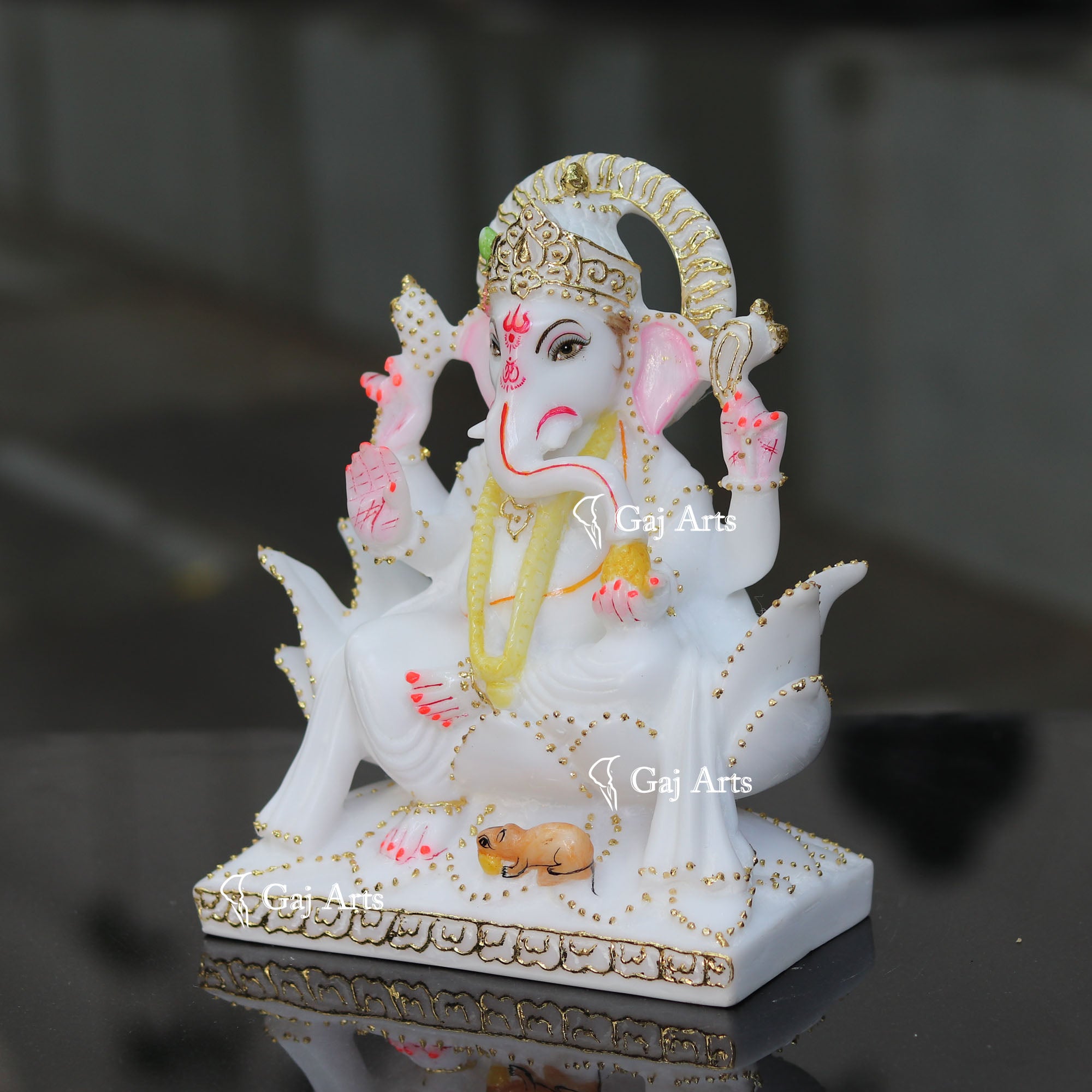 Pure White Marble Ganesh Idol | 9 Inch