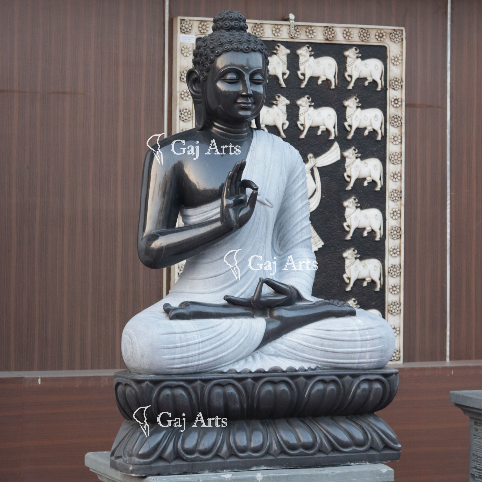Black Marble Sitting Buddha Statue | 54 Inch