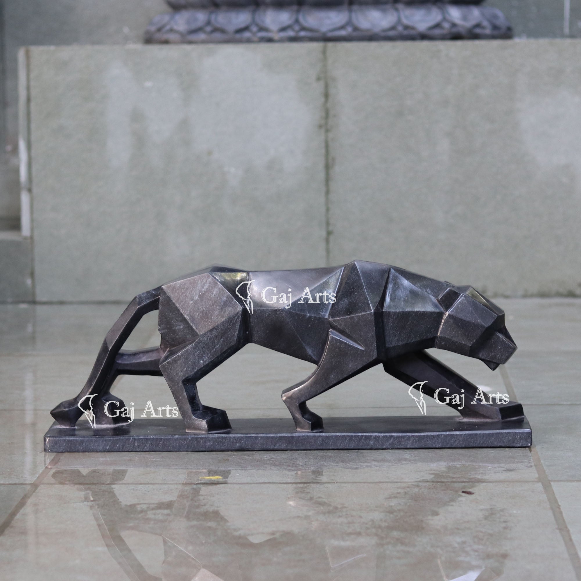 Handcrafted Black Marble Panther Statue | 24 Inch