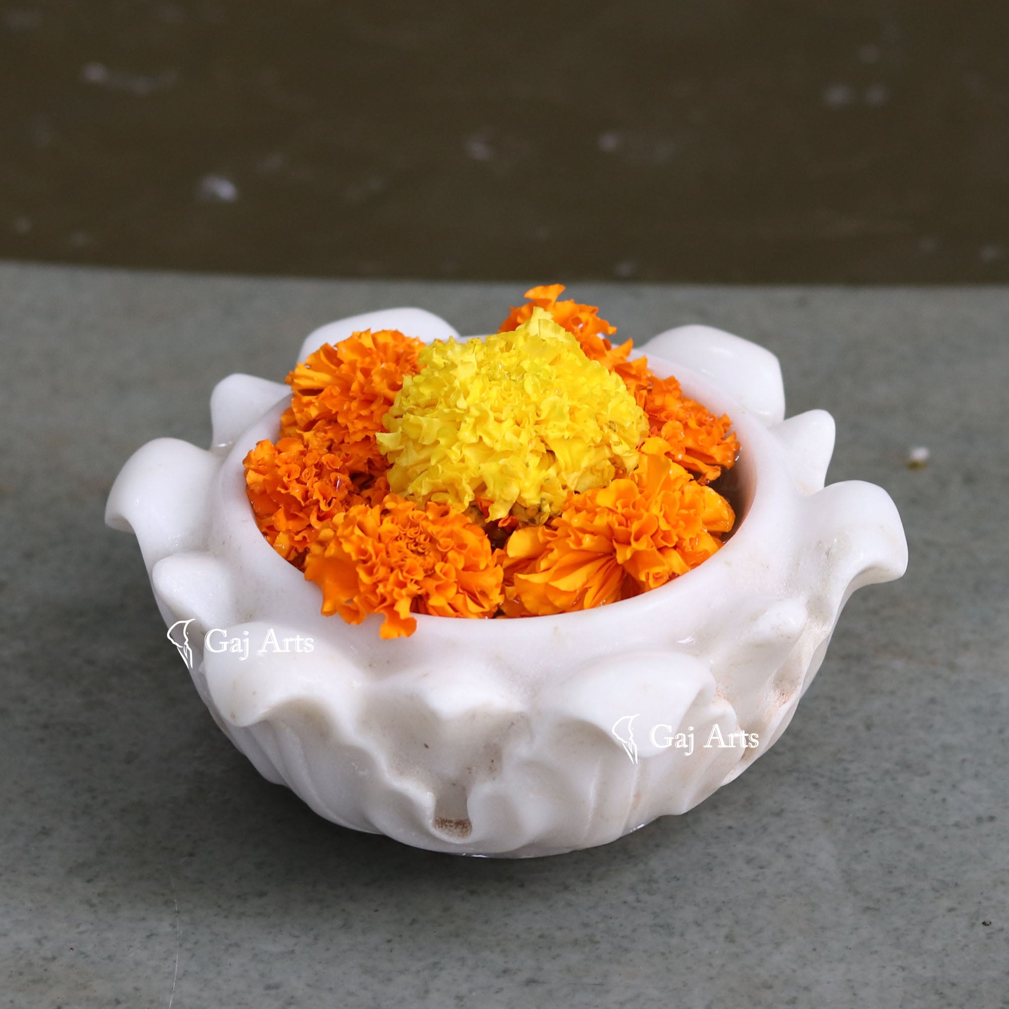 White Marble Carved Flower Bowl | 6 Inch