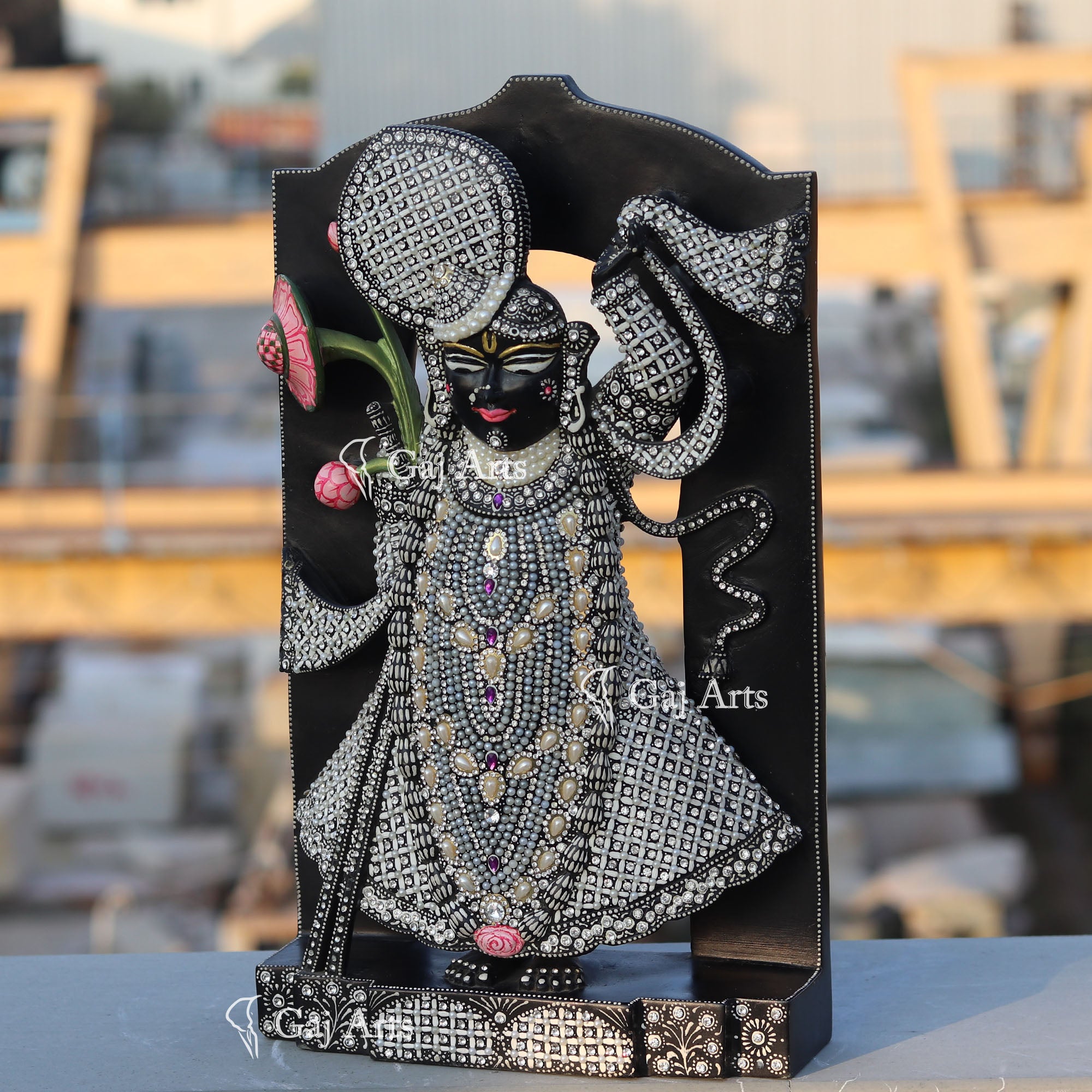 Black Marble Shrinath Ji Statue | 18 Inch