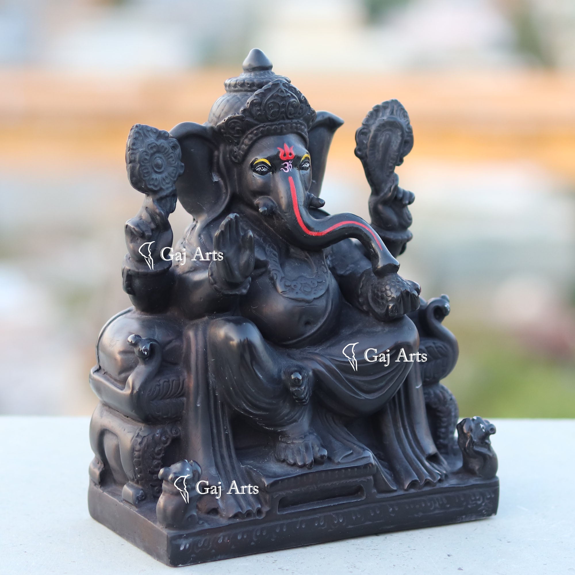 Marble Ganpati Idol on Singhasan Base | 7 Inch