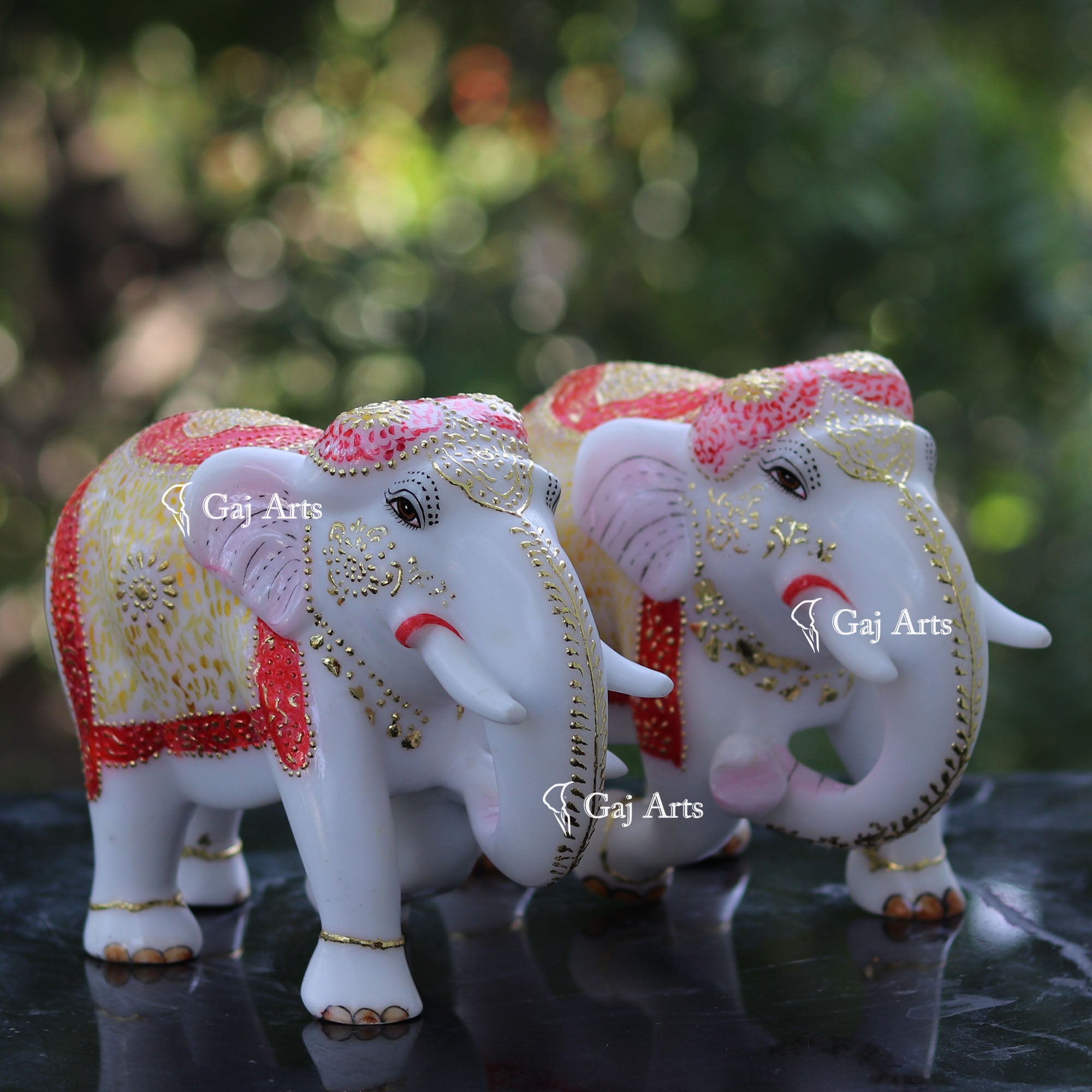 White Ethiopia Marble Elephant Statue | 9 Inch