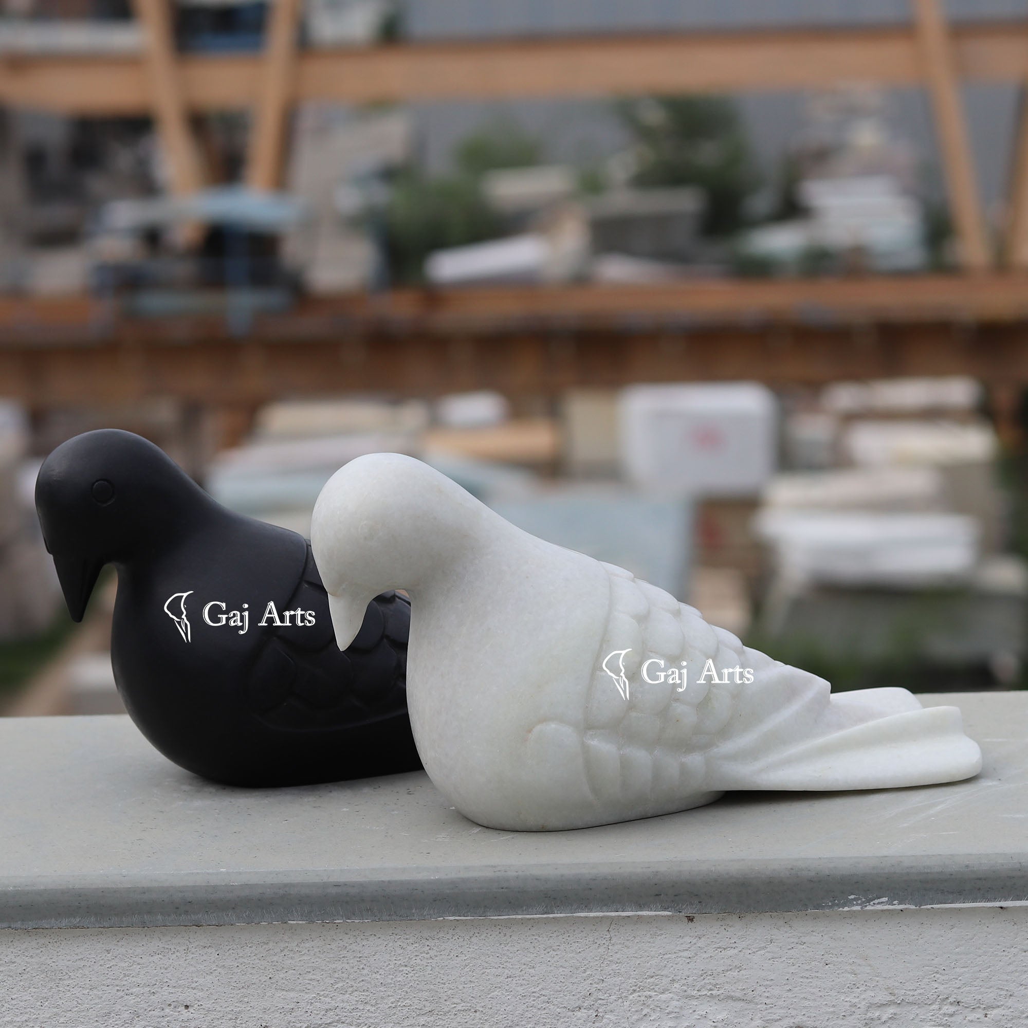 White & Black Marble Pigeon Sculpture | 9 Inch