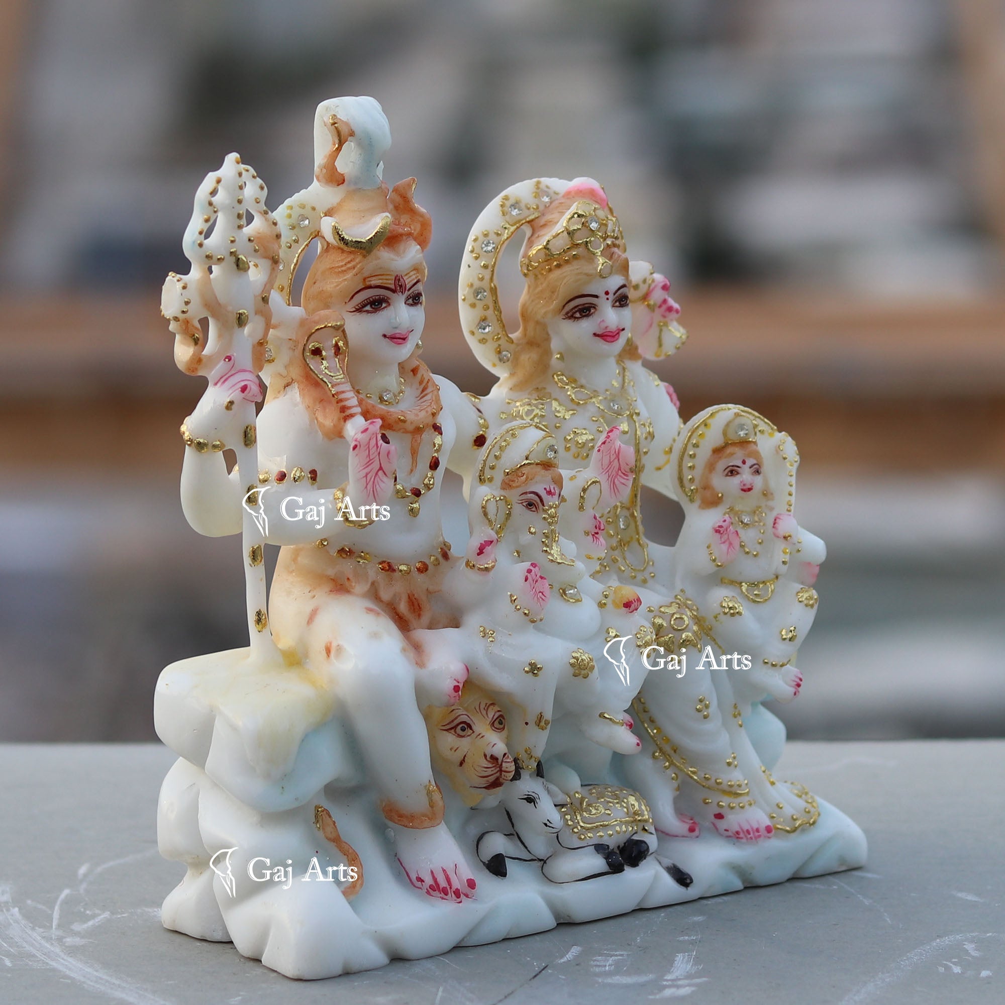 White Marble Shiv Parivar Idol | 7 Inch