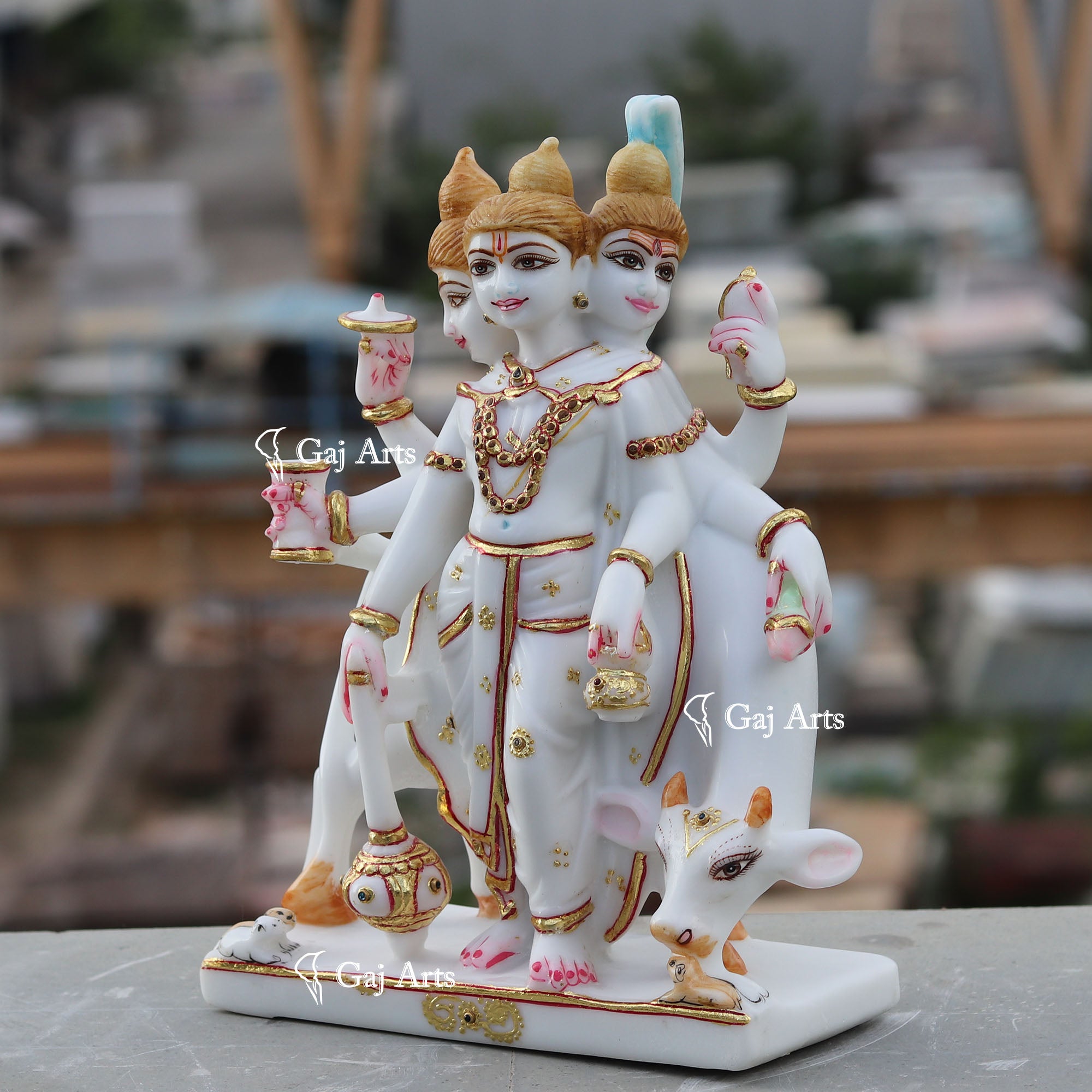 White Marble Ethiopia Dattatreya Idol | 12 Inch